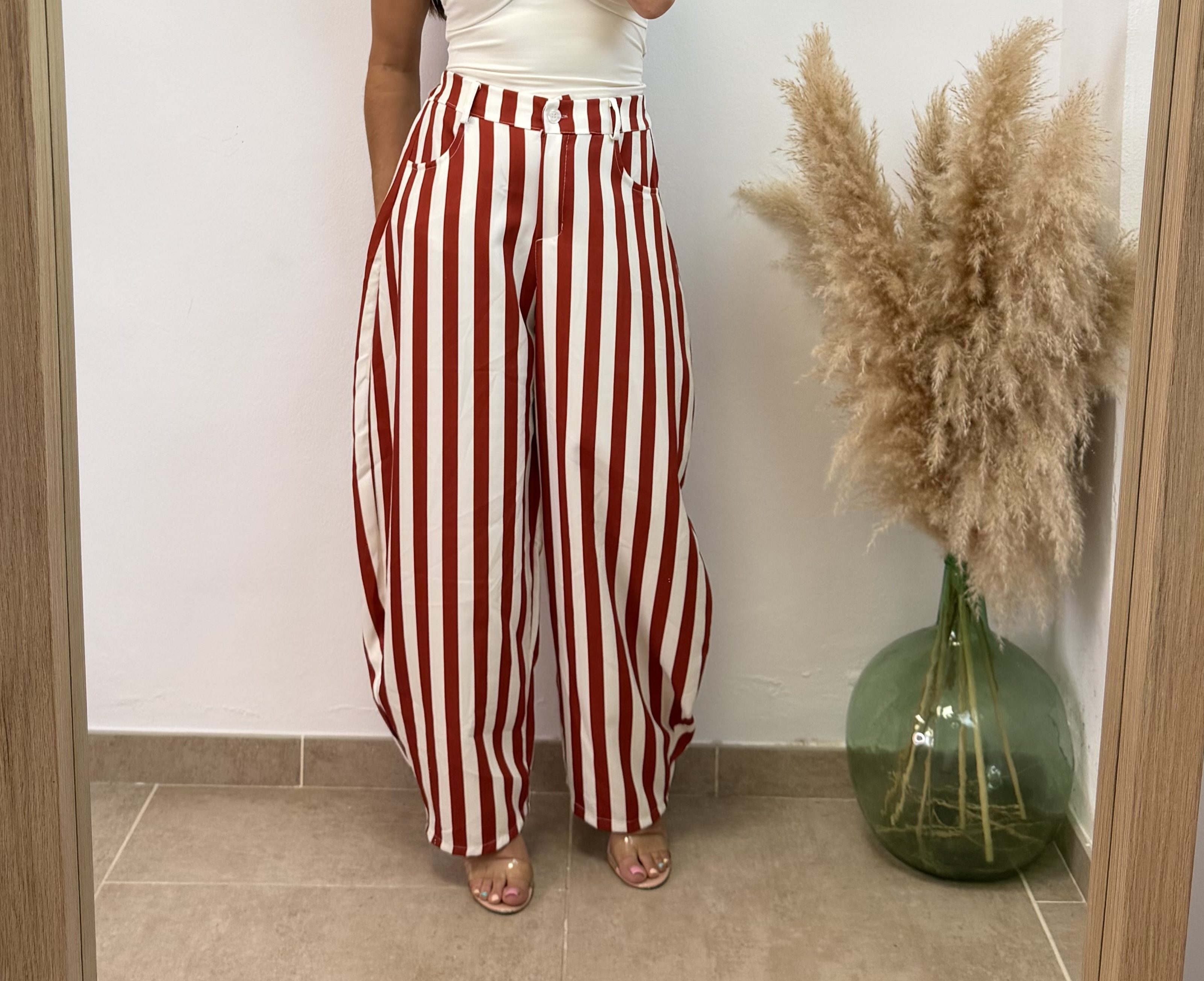 Pantalón ballon raya con botón - Teja