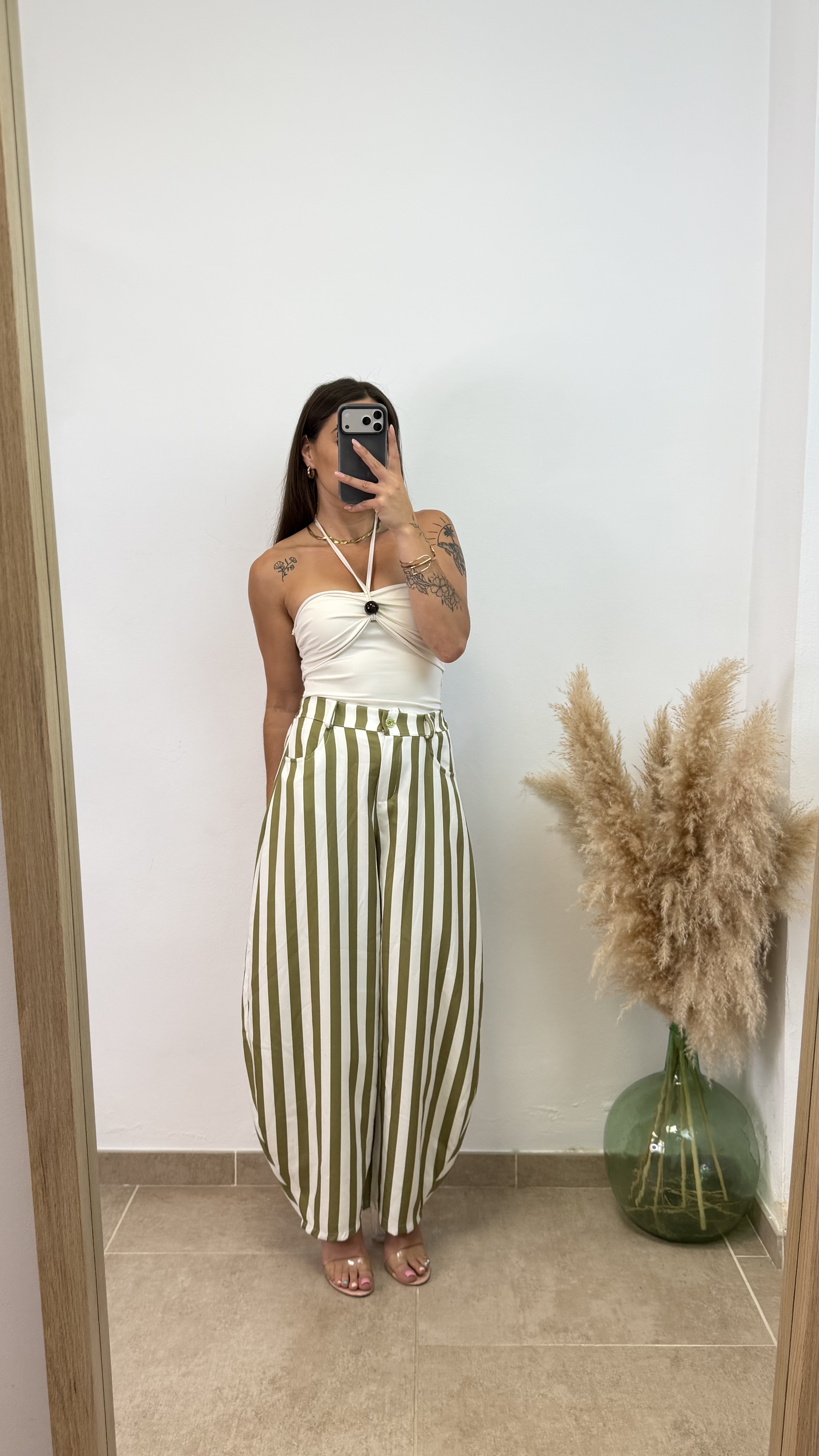 Pantalón ballon raya con botón - Verde manzana - Imagen 2