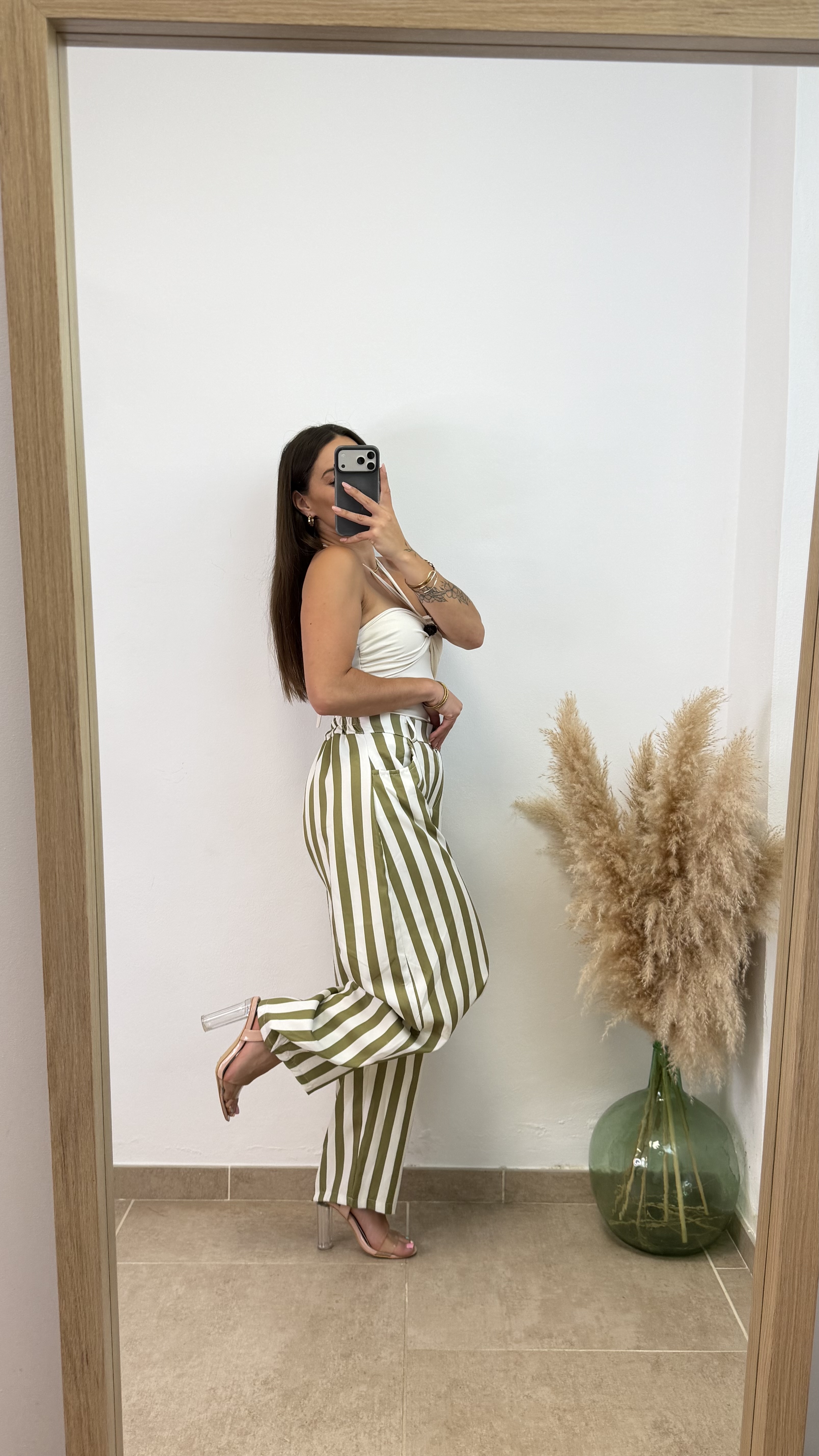 Pantalón ballon raya con botón - Verde manzana - Imagen 3