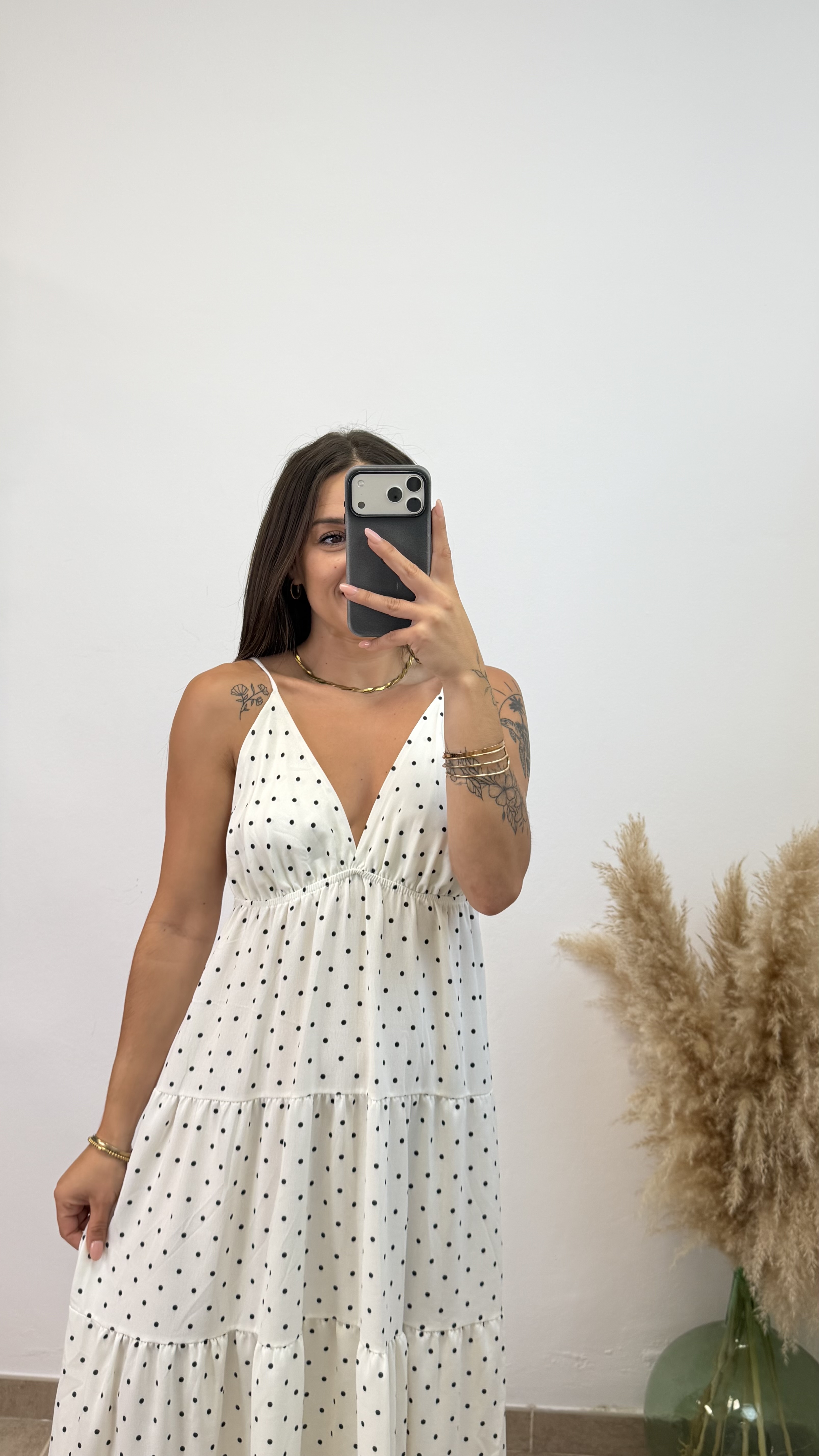 Vestido esmeralda lunares- Blanco - Imagen 2
