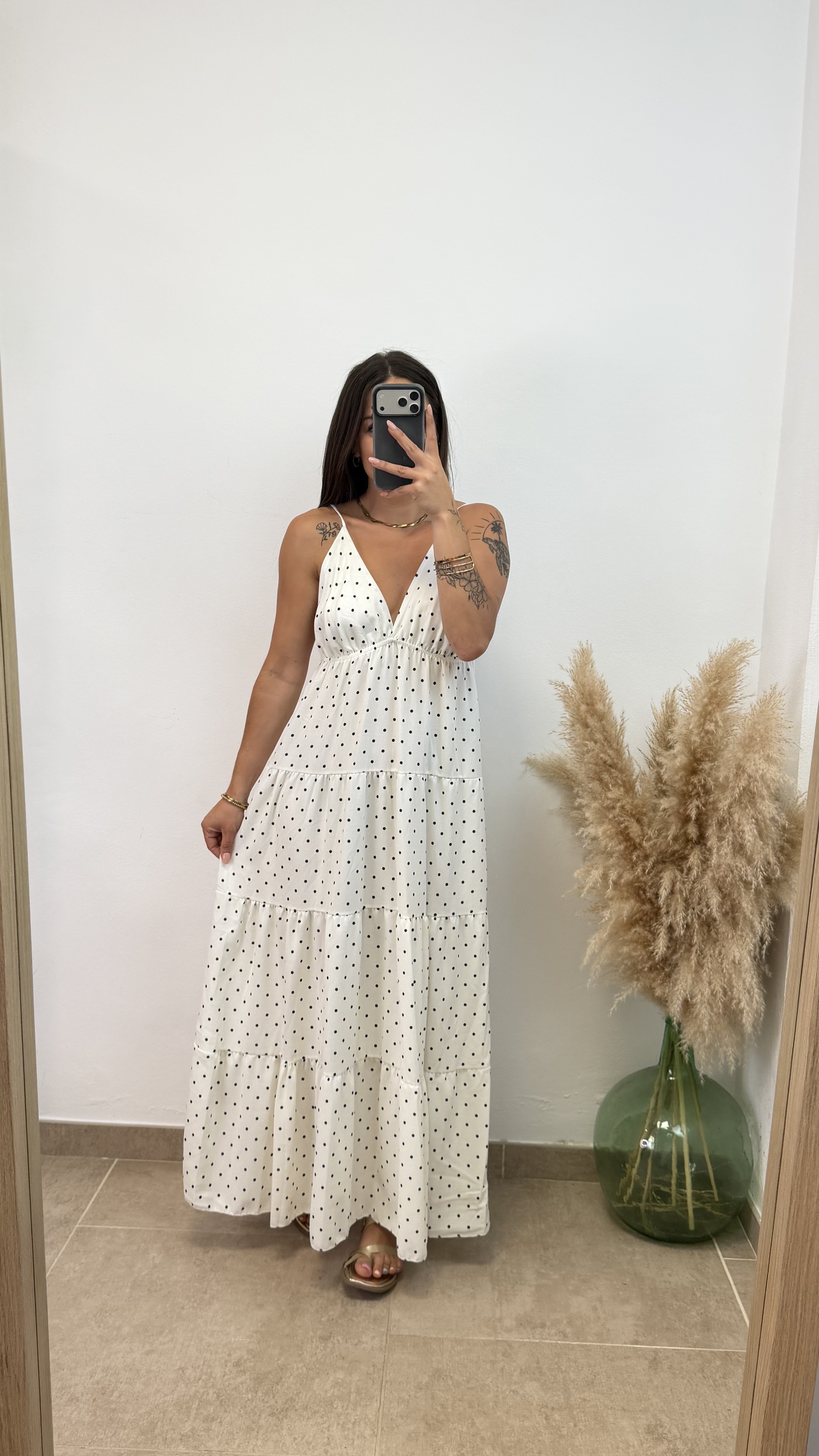 Vestido esmeralda lunares- Blanco - Imagen 3