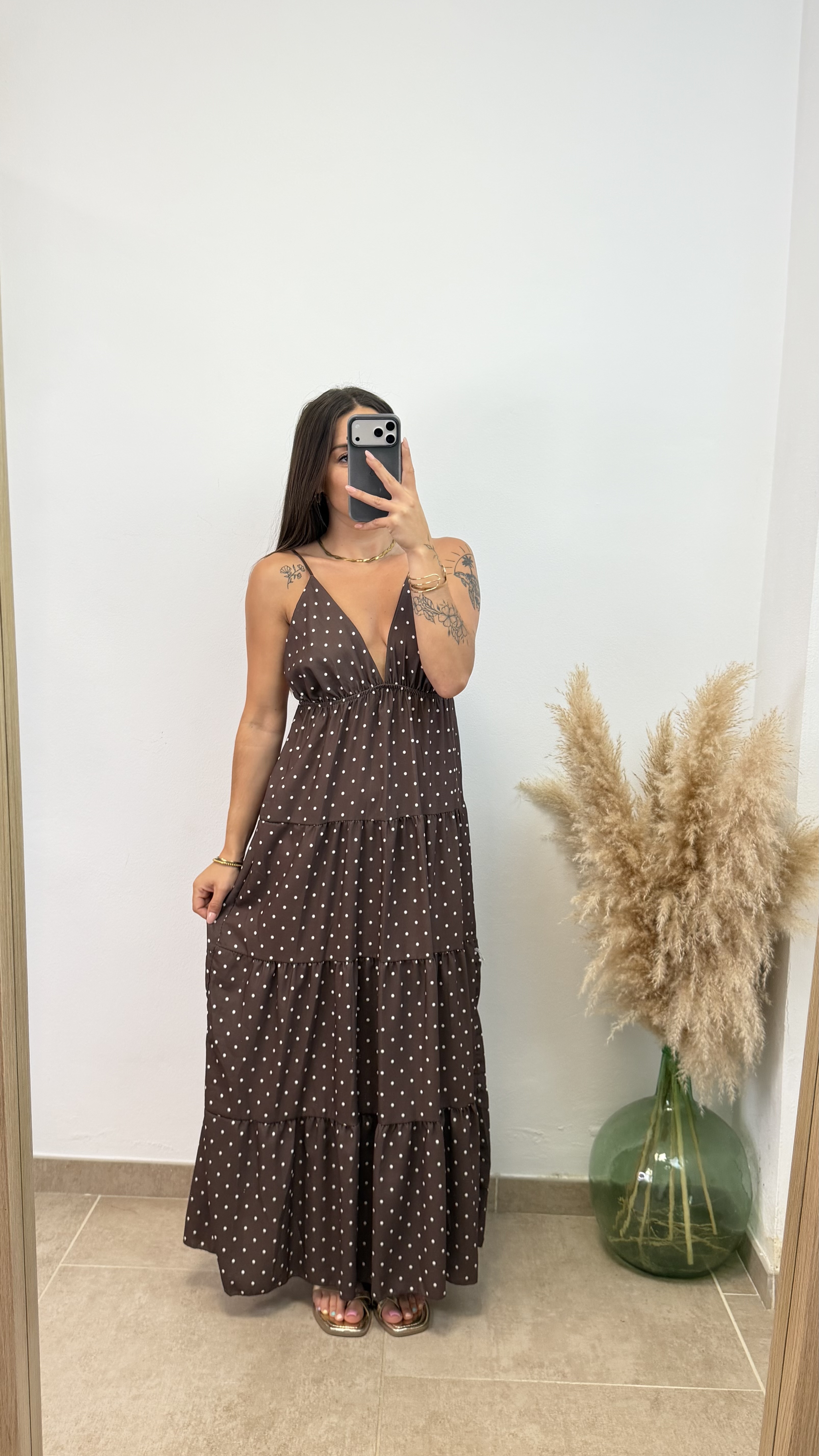 Vestido esmeralda lunares- Chocolate