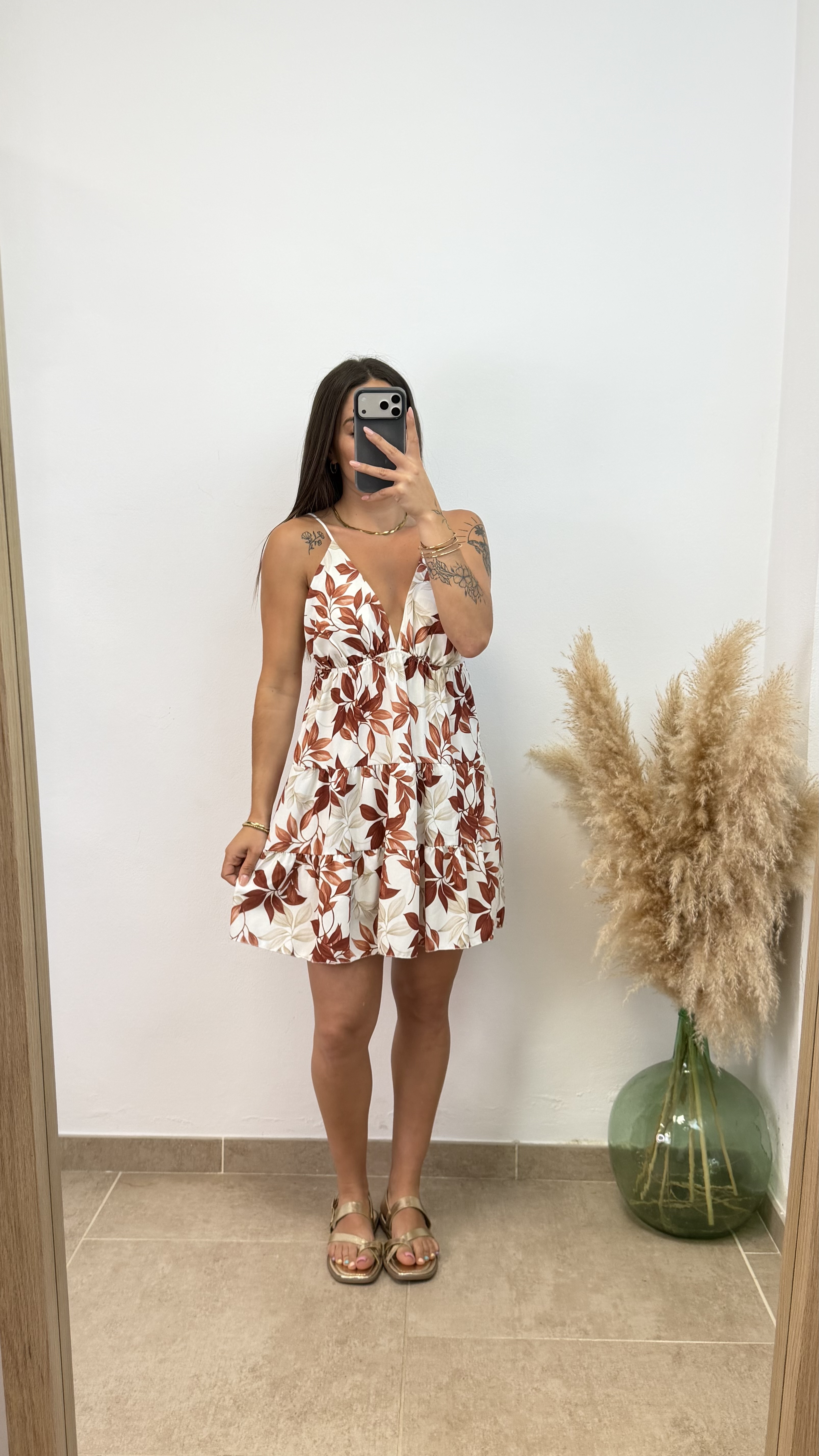 Vestido Betty corto palmera - Teja