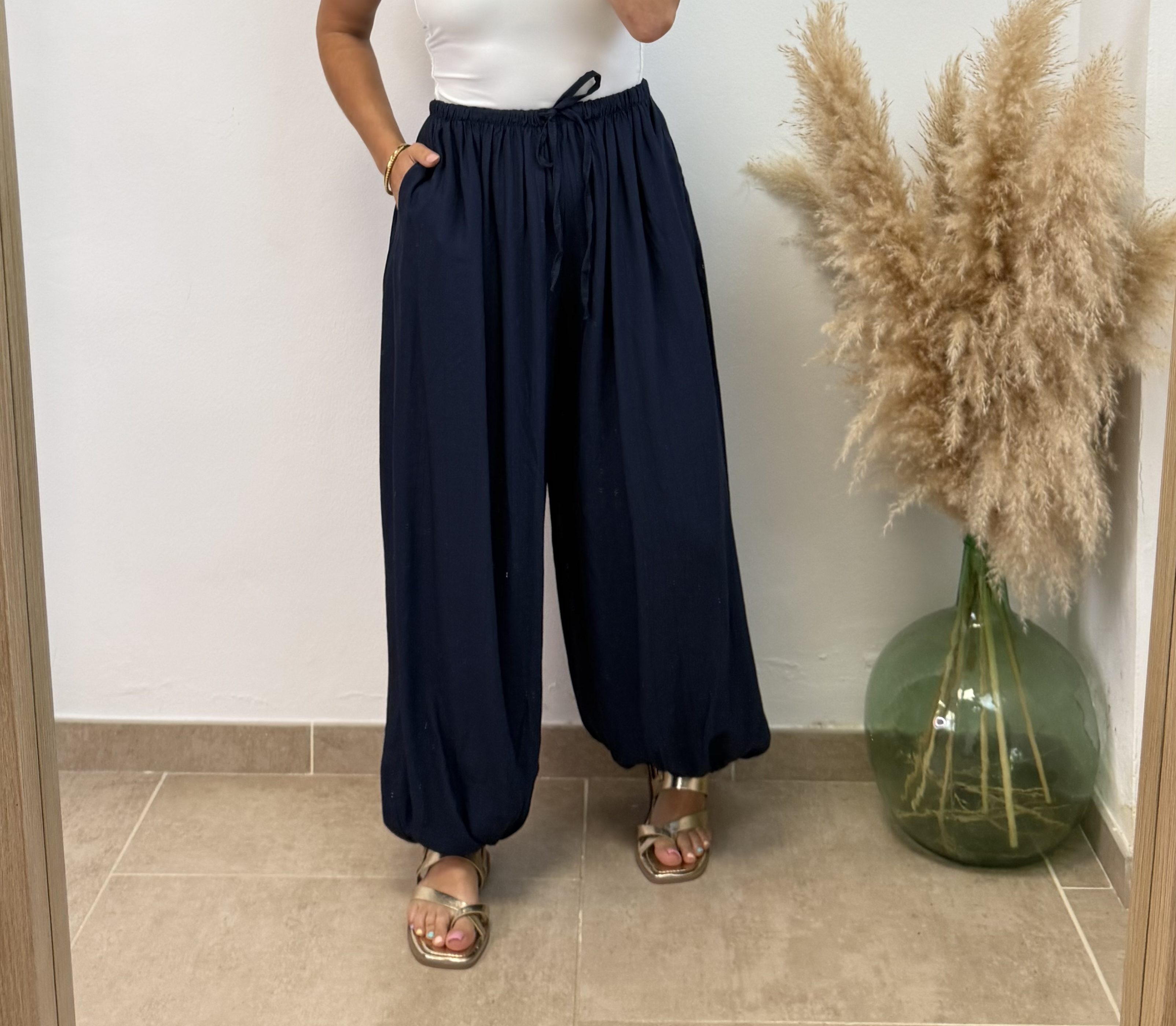 Pantalón globo puño liso - Azul marino
