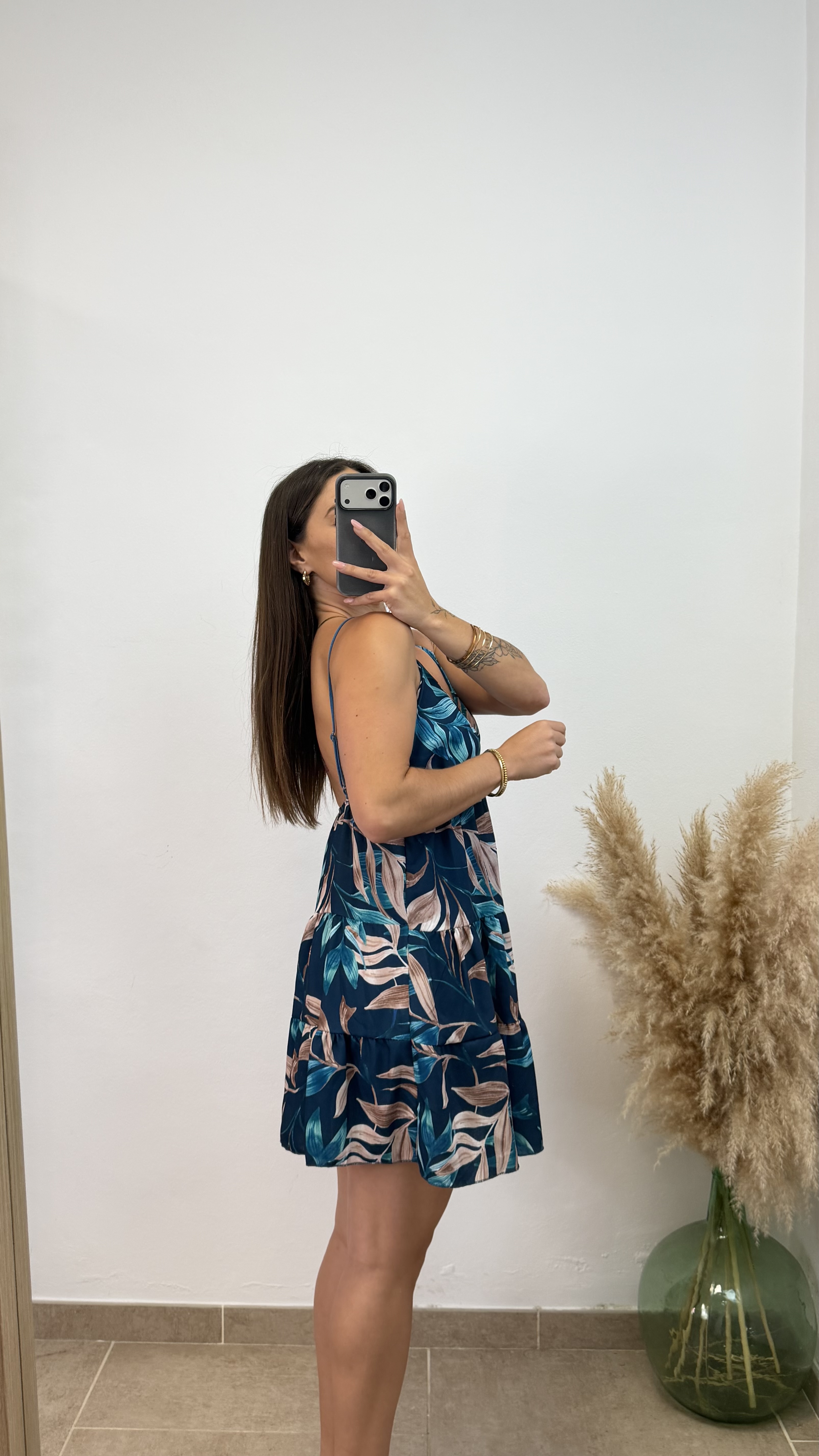 Vestido Betty corto palmera - Azul petróleo - Imagen 2