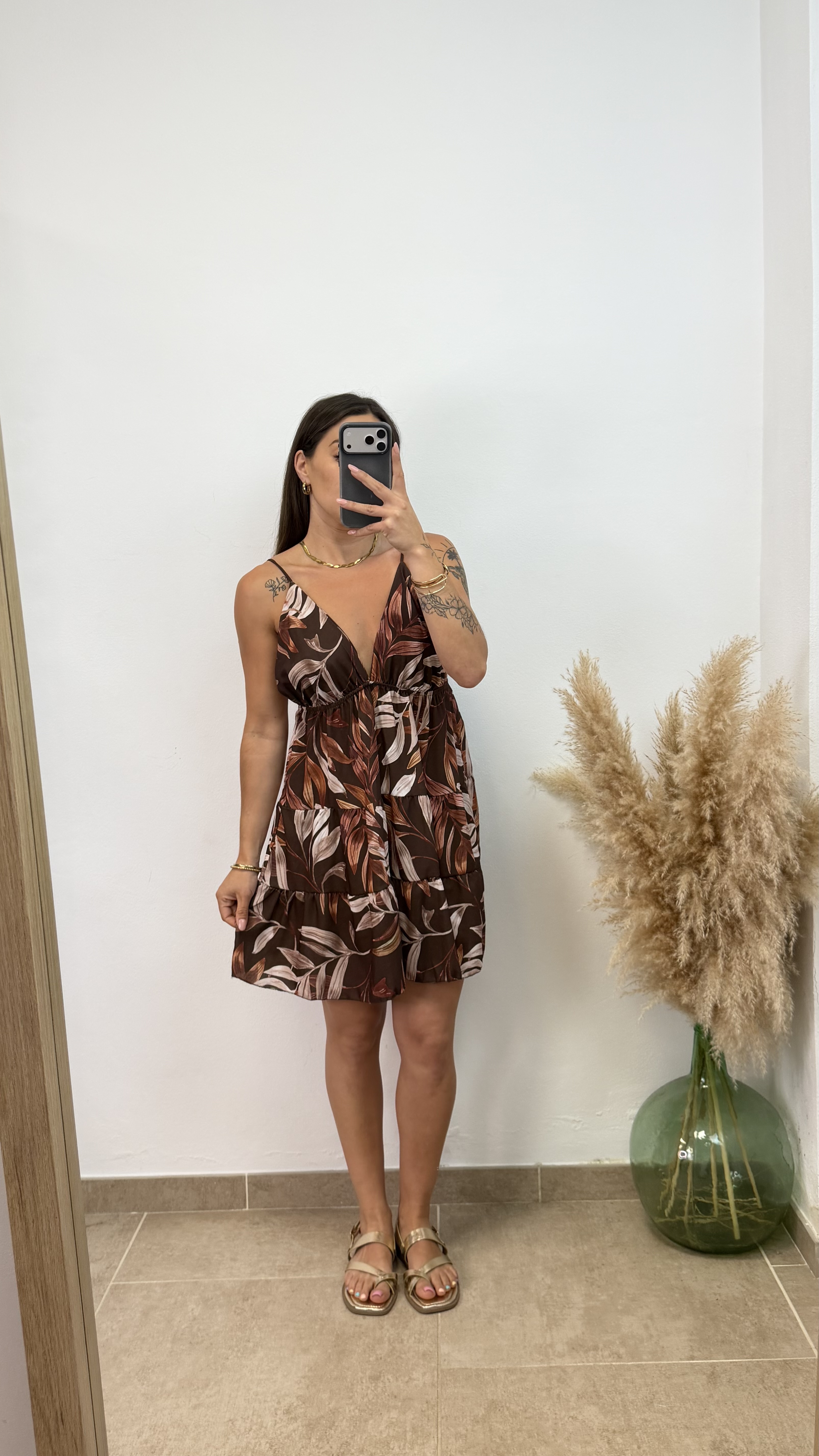 Vestido Betty corto palmera - Chocolate