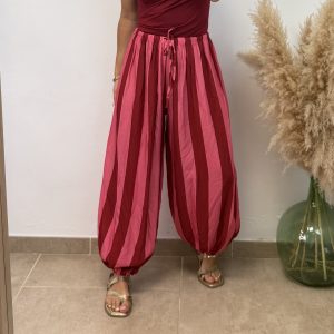 Pantalón globo raya - burdeos y rosa PREVENTA
