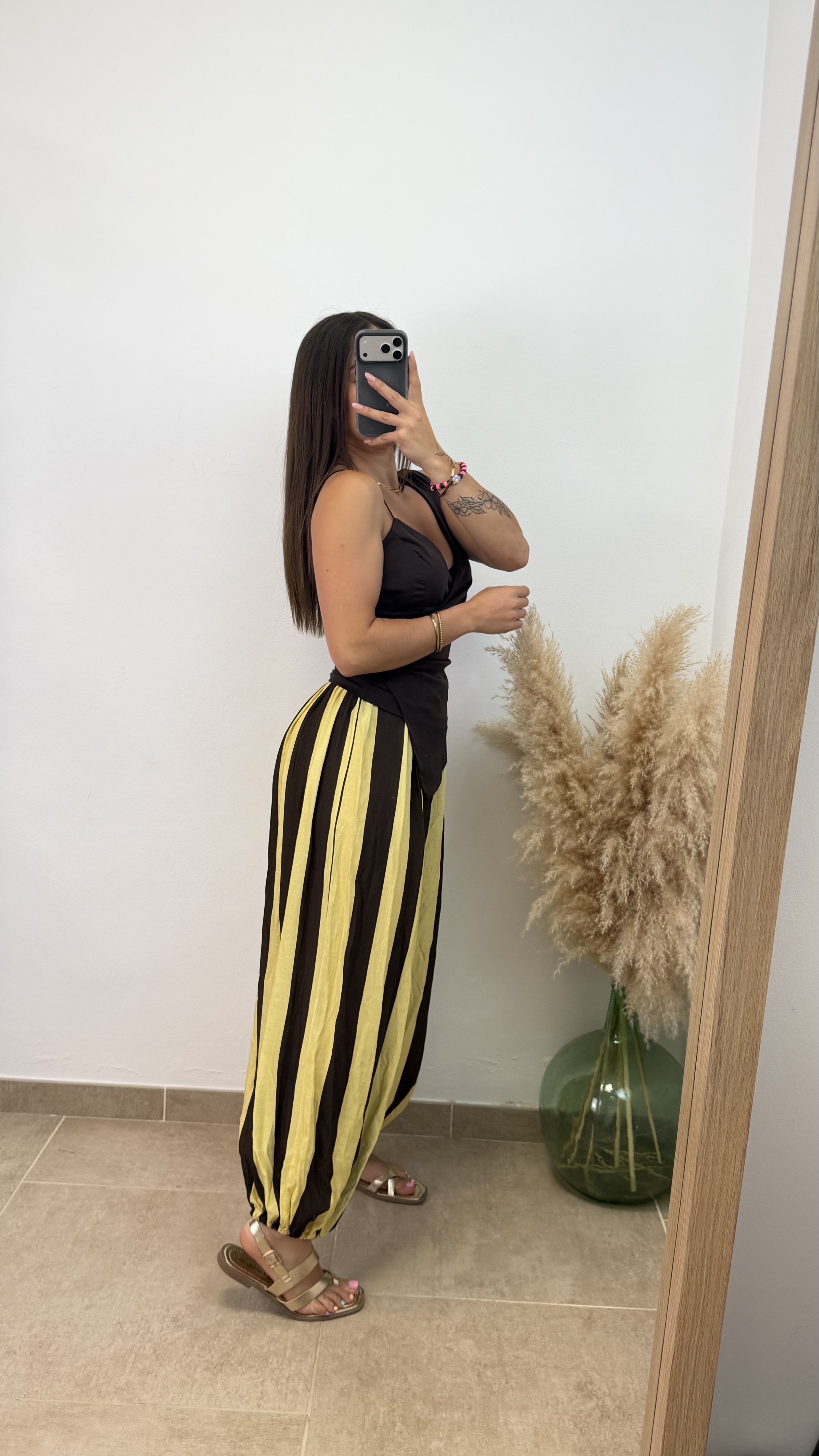 Pantalón globo raya - chocolate y amarillo - Imagen 2