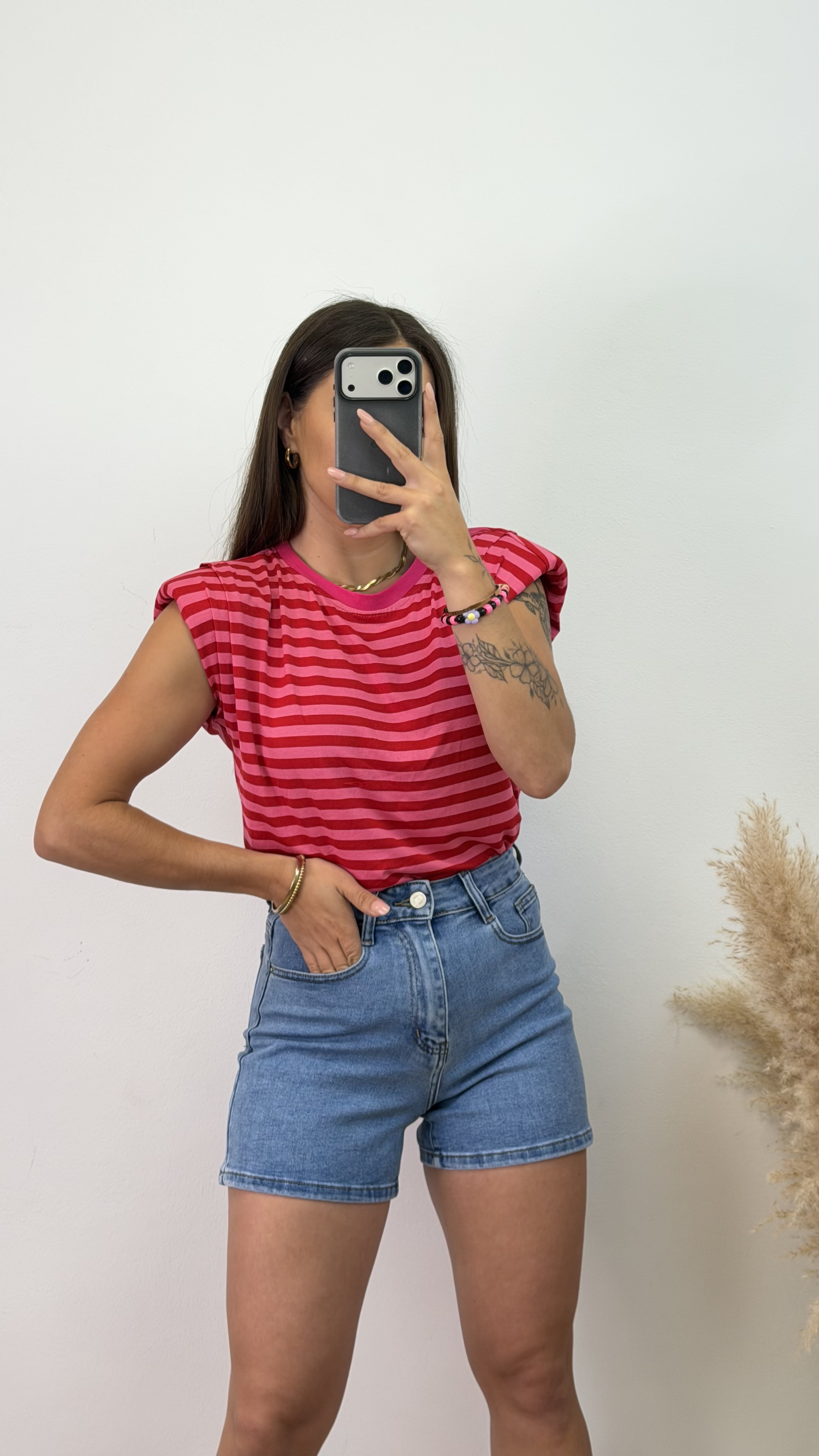 Camiseta hombreras bicolor - Rosa y roja - Imagen 5