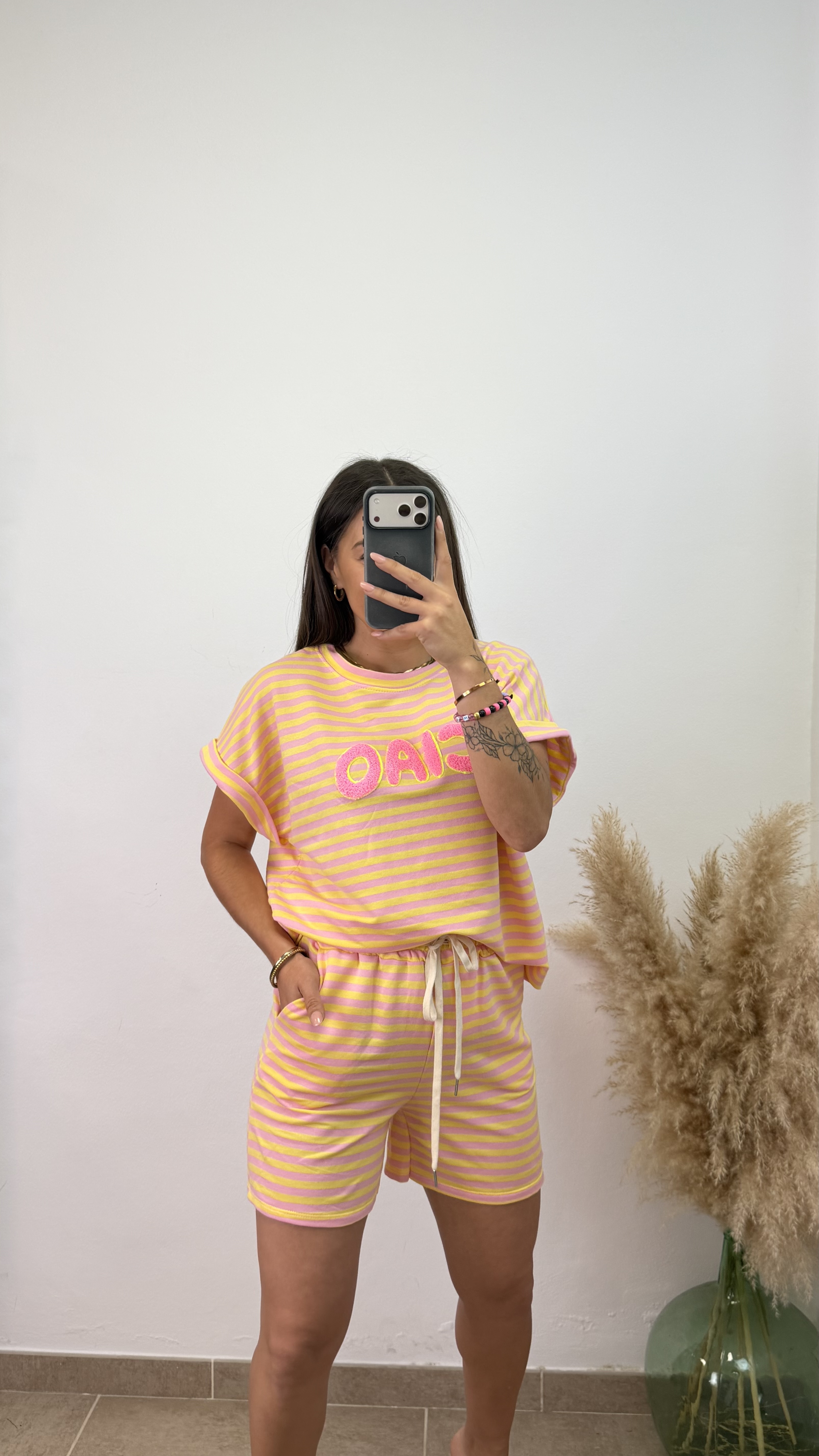 Conjunto rayas ciao - Amarillo y rosa