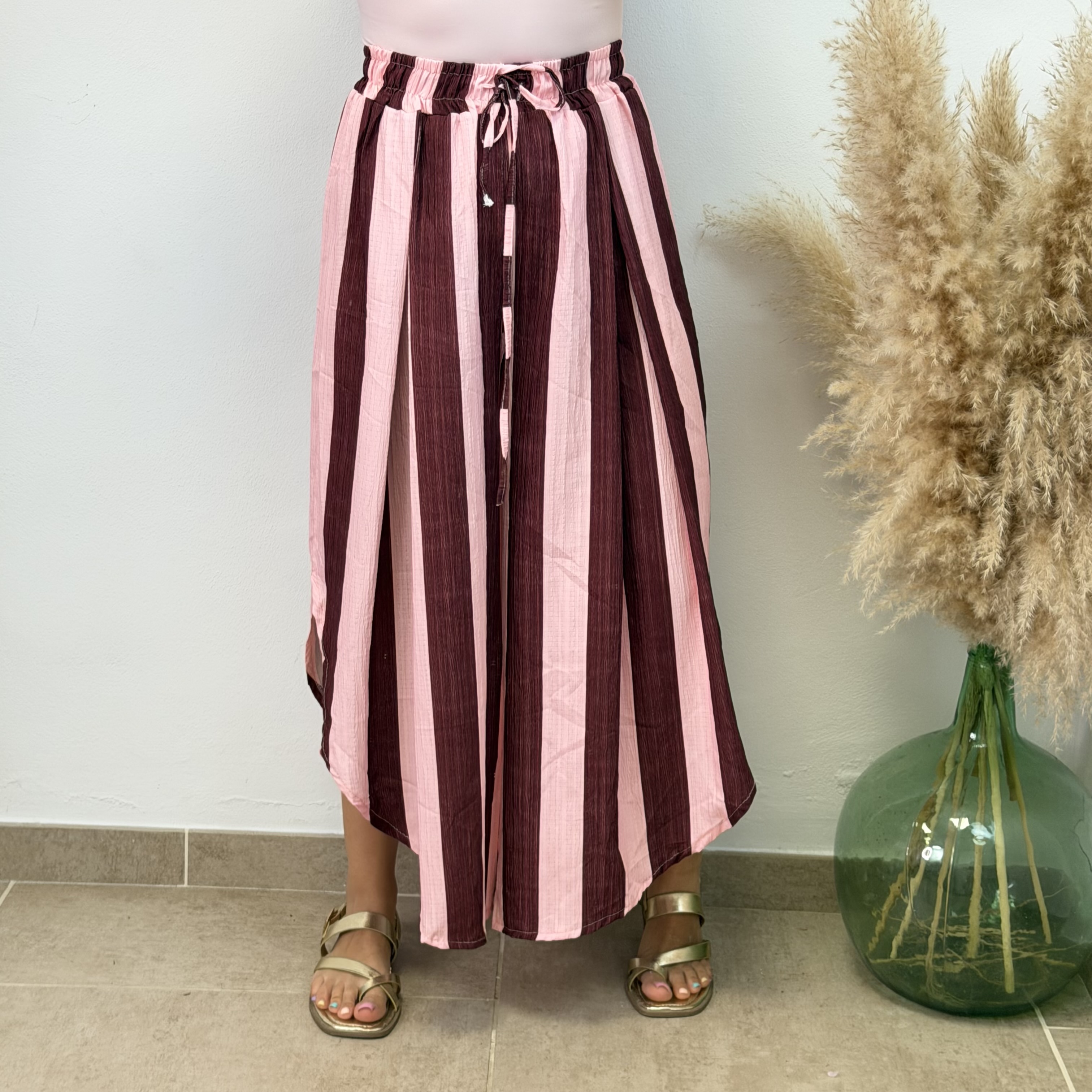 Pantalón corte redondo - Rosa y burdeos