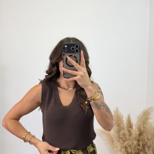Camiseta punto tirante ancho - Chocolate