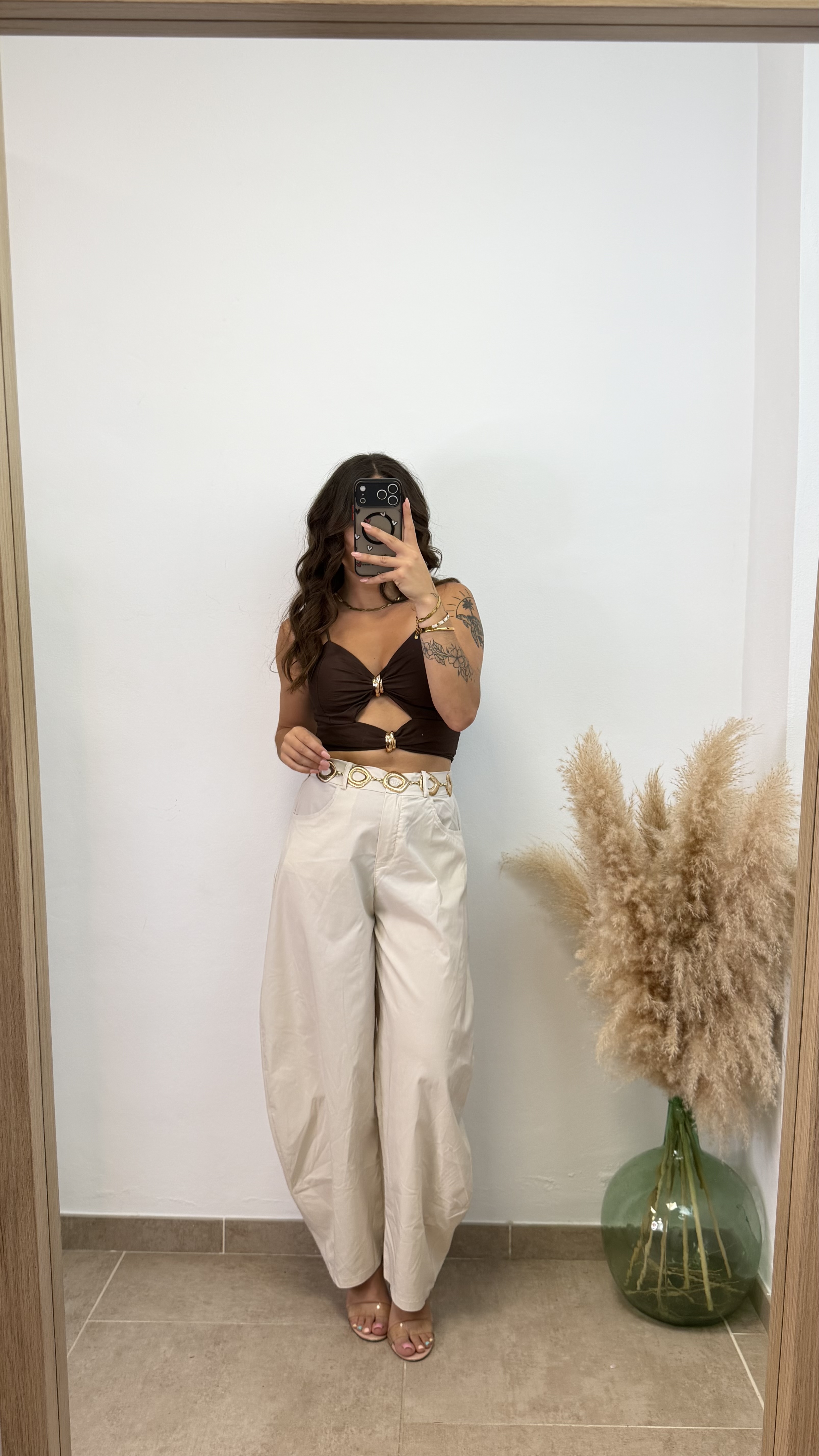 Pantalón ballon liso con botón - Beige - Imagen 2