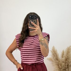 Camiseta hombreras bicolor - Rosa y burdeos