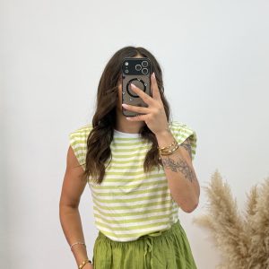 Camiseta hombreras bicolor - Blanco y verde