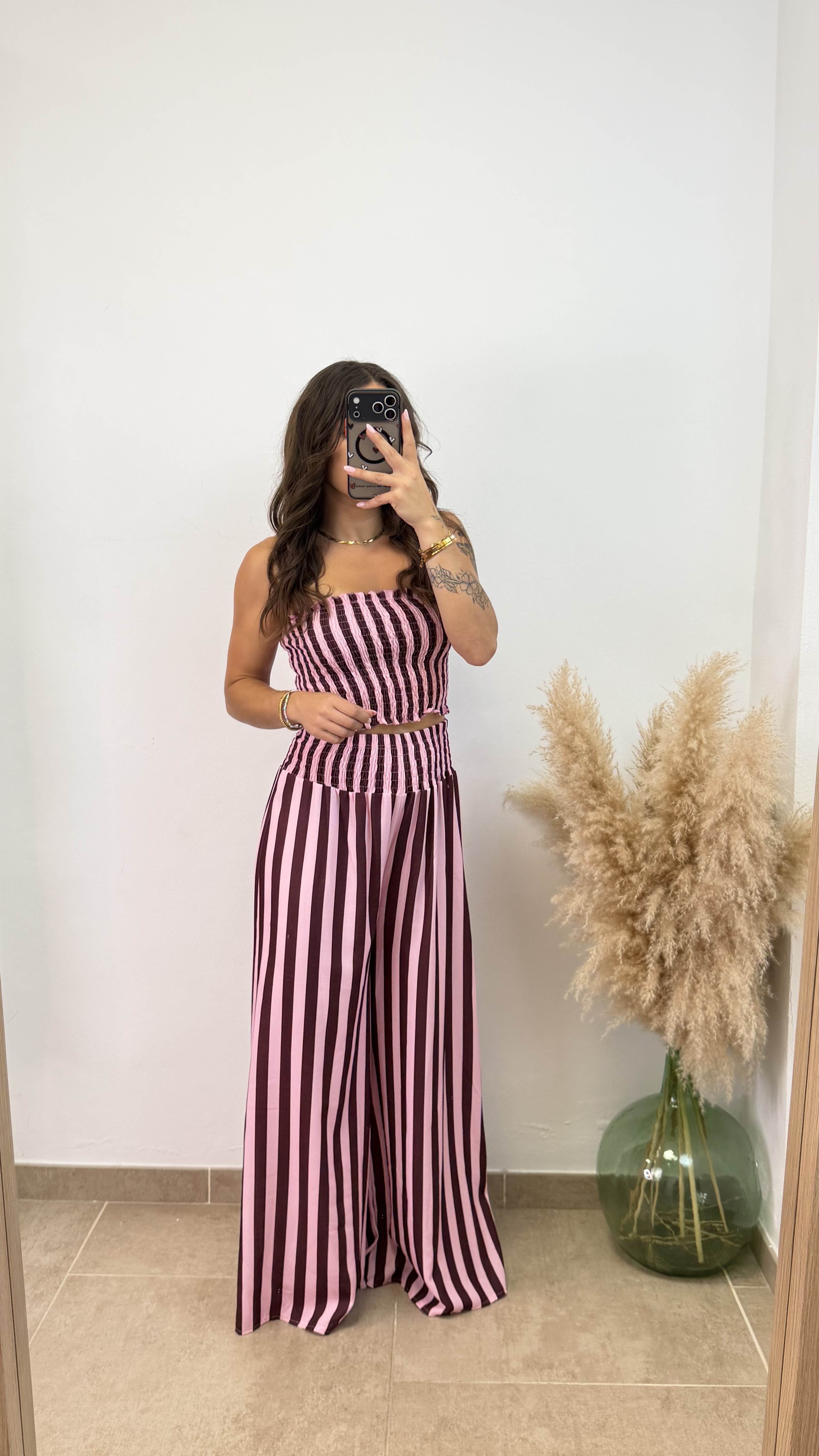 Conjunto tarifa rayas - Rosa y burdeos