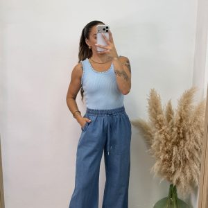 Camiseta punto rizada - celeste