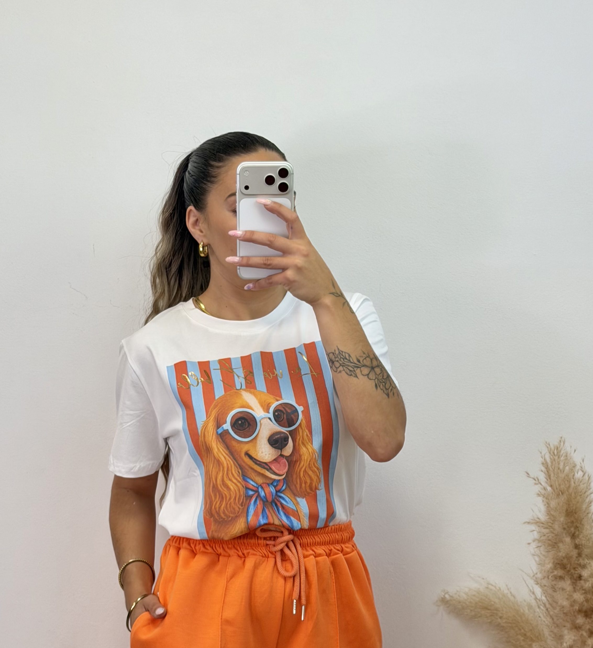 Camiseta estampada perro la vie est belle