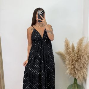 Vestido esmeralda lunares negro