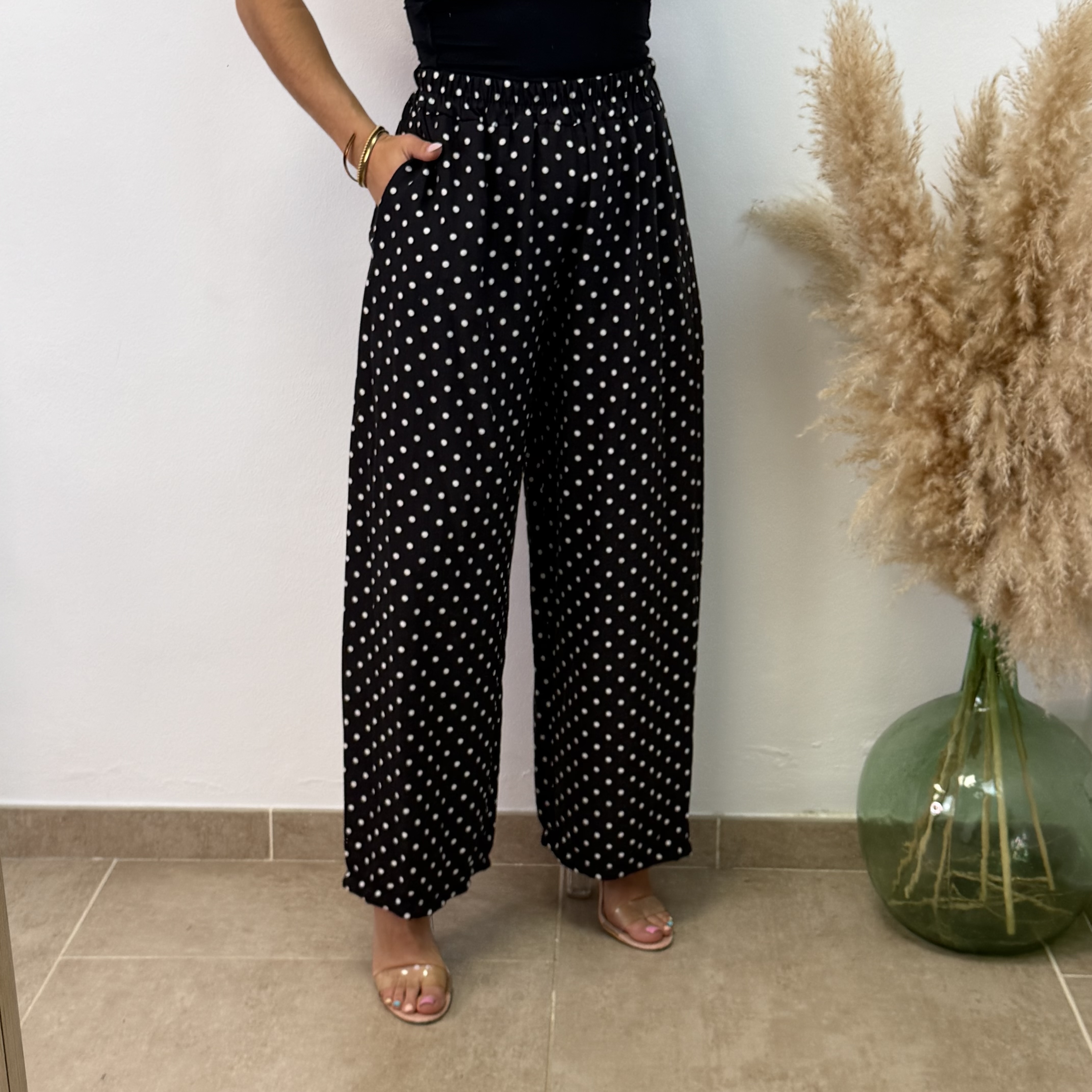 Pantalón fluido lunares - Negro