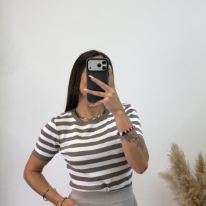 Camiseta manga corta rayas - Taupé