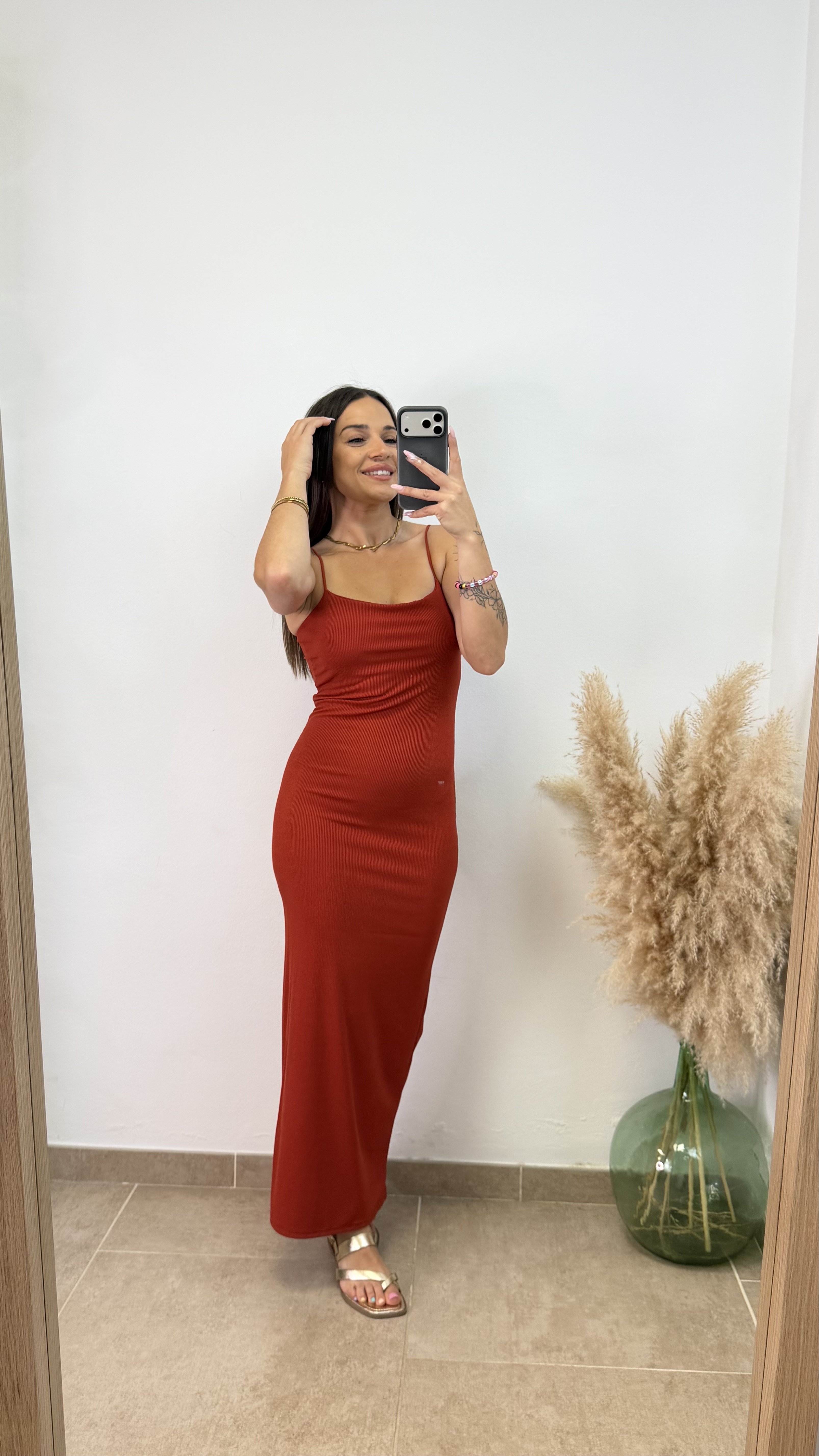 Vestido canalé cola ratón - Teja