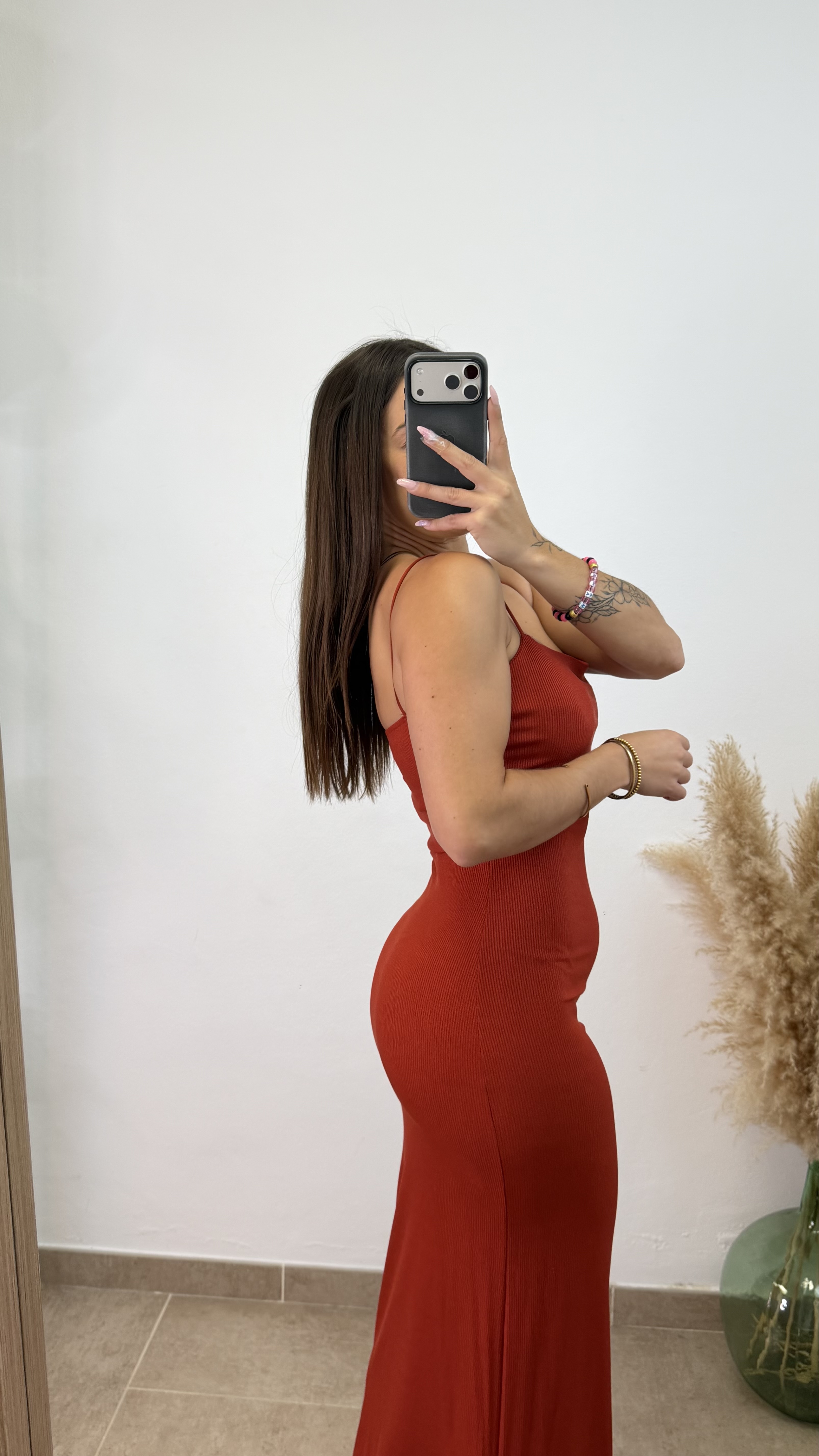 Vestido canalé cola ratón - Teja - Imagen 3