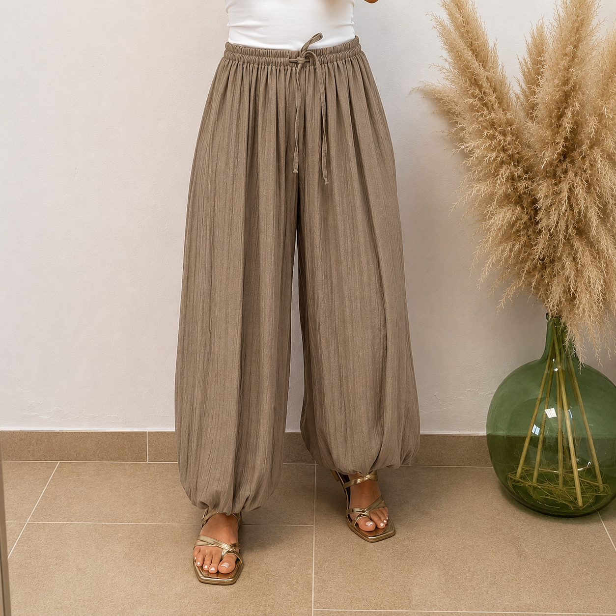 Pantalón globo puño liso - taupe
