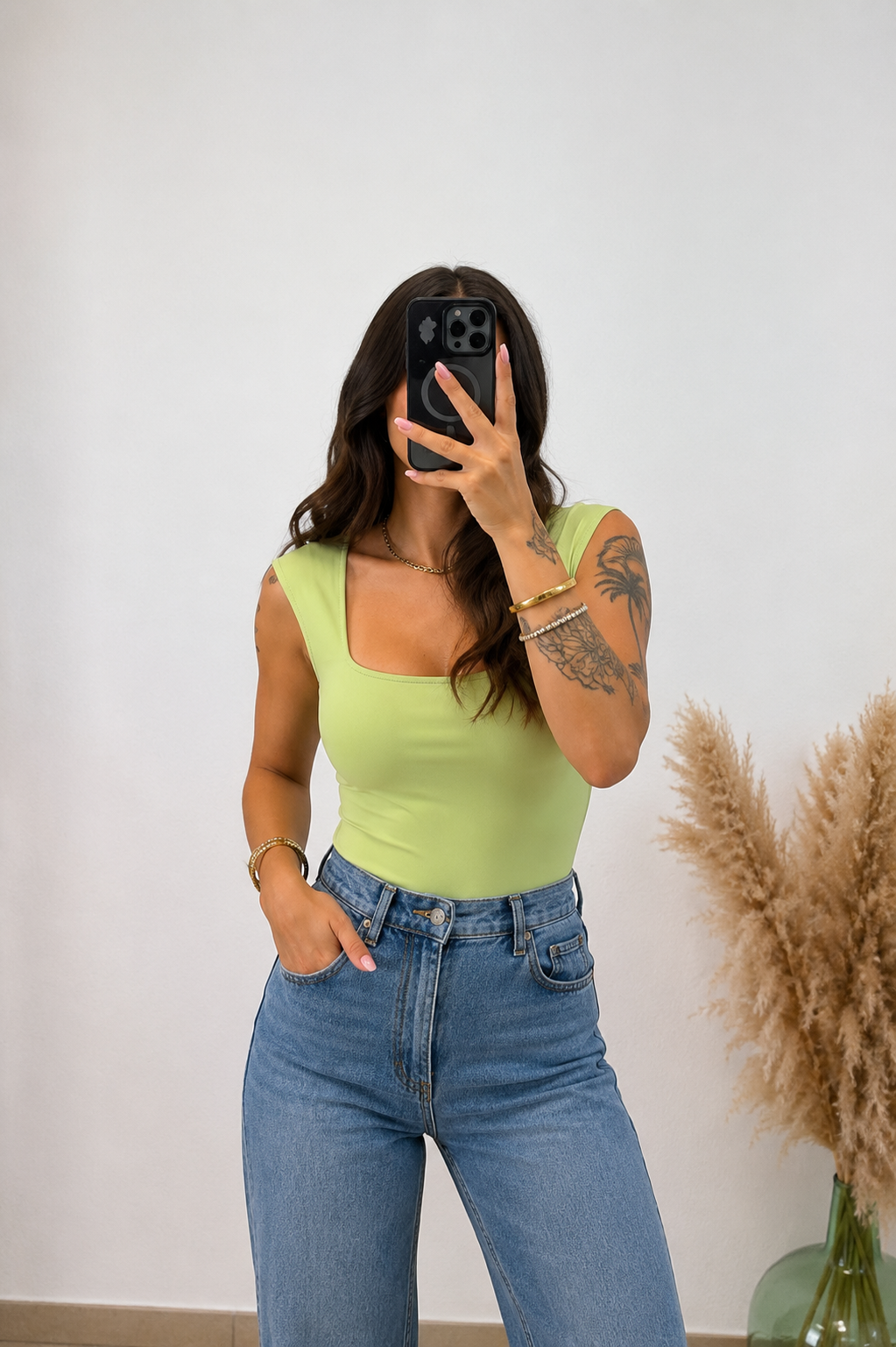Top licra escote cuadrado - Verde manzana