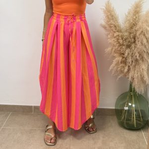 Pantalón corte redondo - Fucsia y naranja