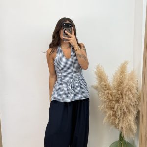 Camiseta vichy vuelo  - Azul marino