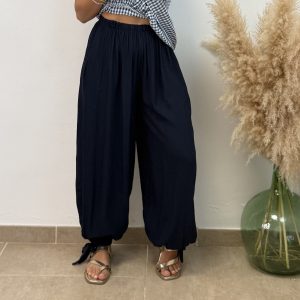 Pantalón lino con nudo - Azul marino