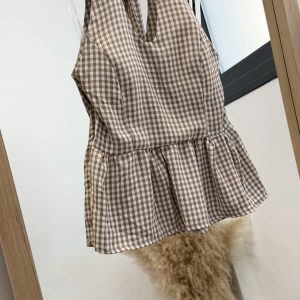 Camiseta vichy vuelo  - Taupe