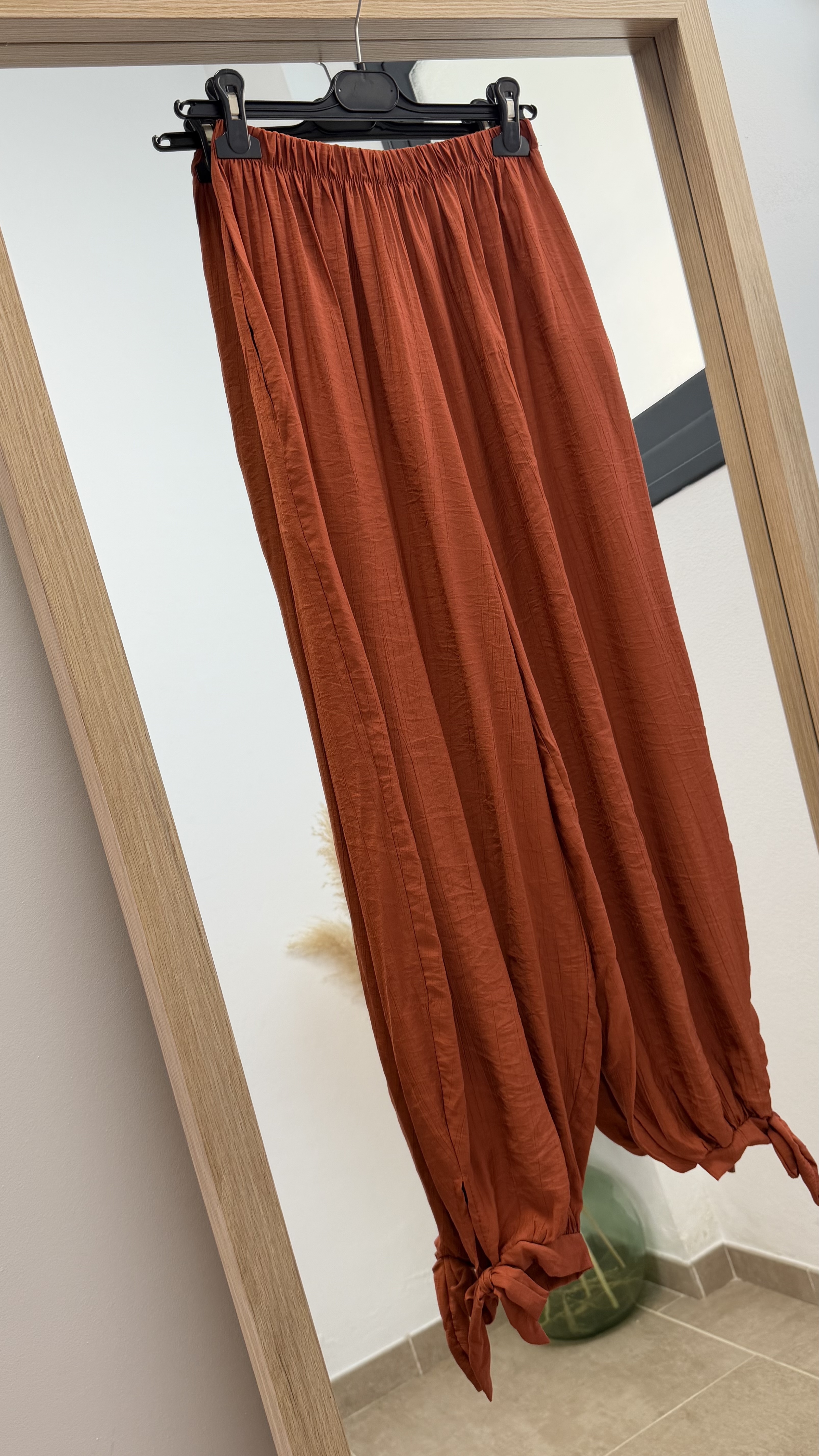 Pantalón lino con nudo - Teja - Imagen 2