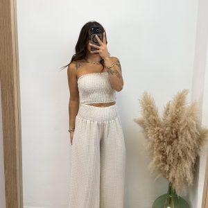Conjunto tarifa vichy - Beige