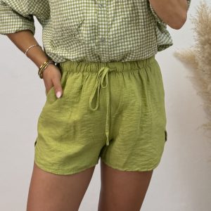 Pantalón corto efecto lino - Verde manzana