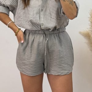 Pantalón corto efecto lino - Taupé