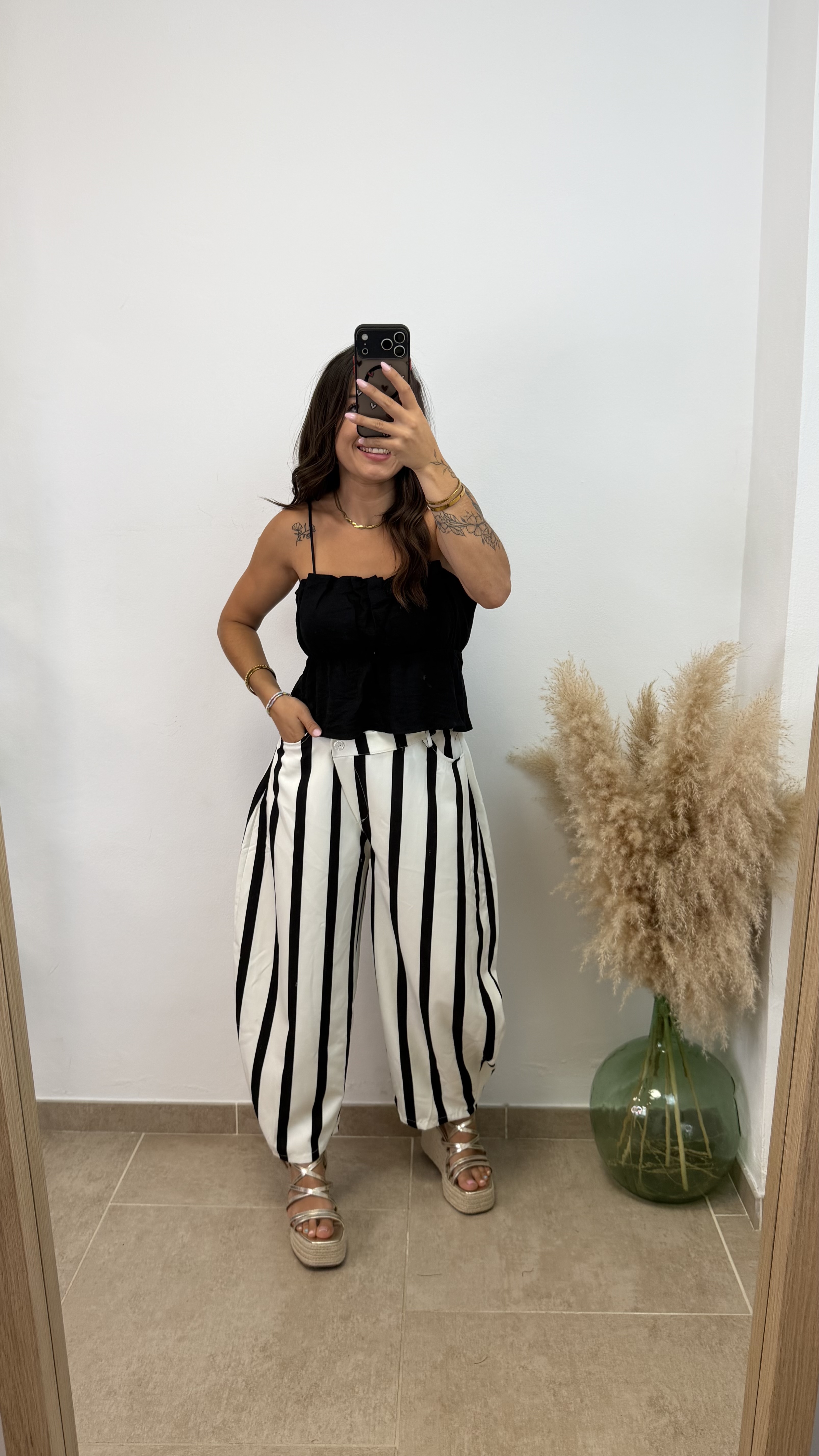 Pantalón rayas ballon cruzado - Negro - Imagen 2
