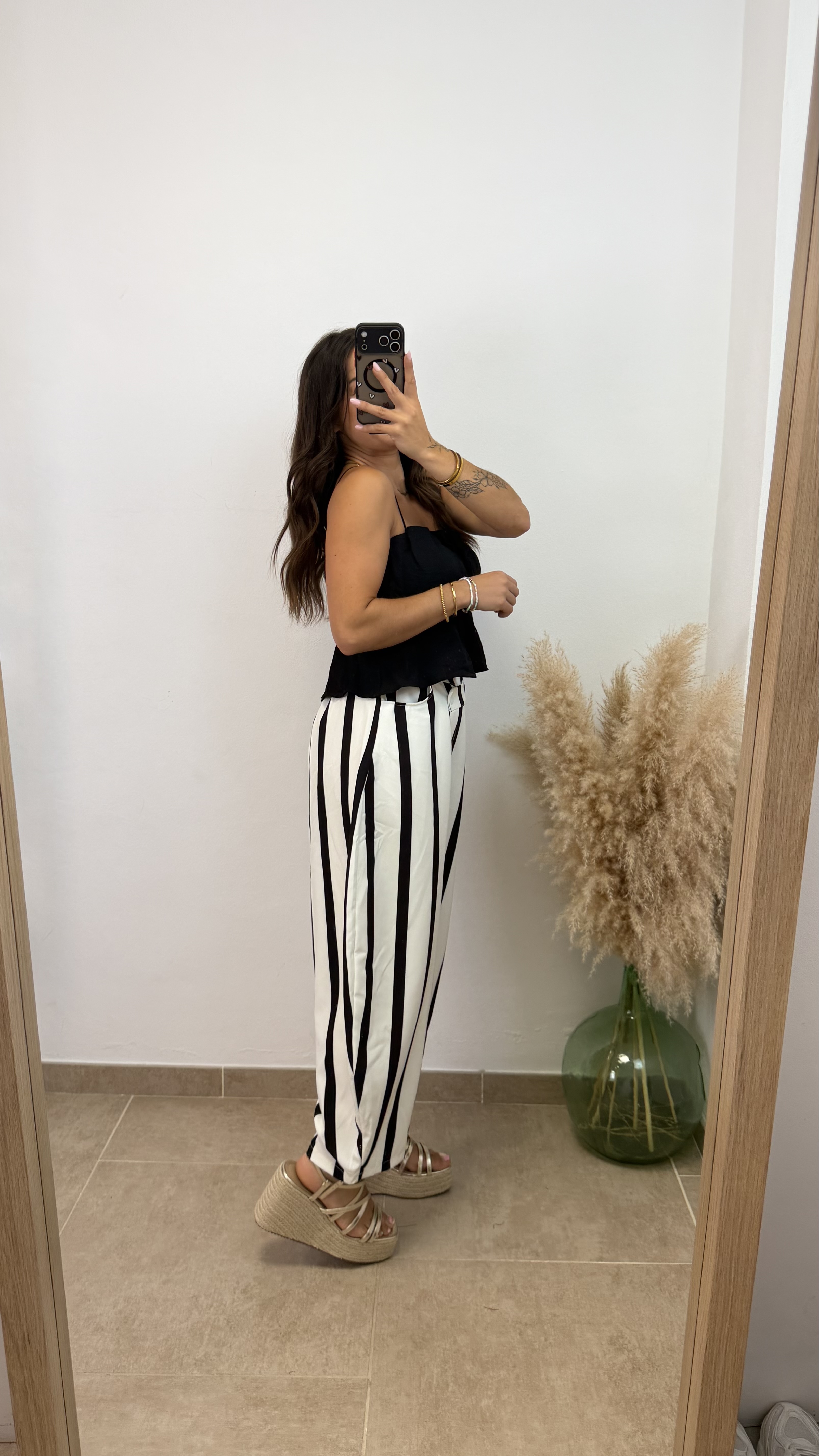 Pantalón rayas ballon cruzado - Negro - Imagen 4