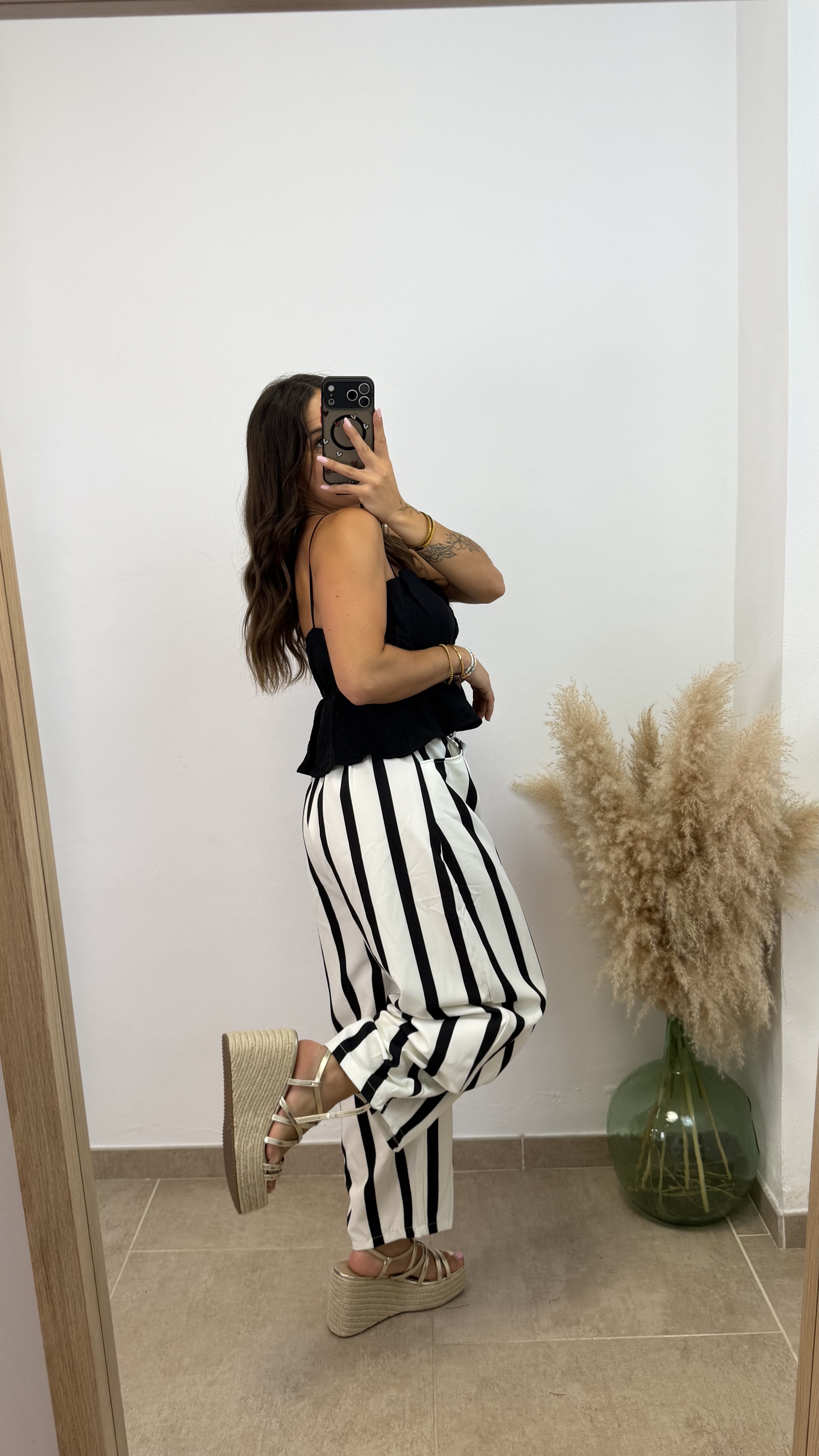 Pantalón rayas ballon cruzado - Negro - Imagen 3