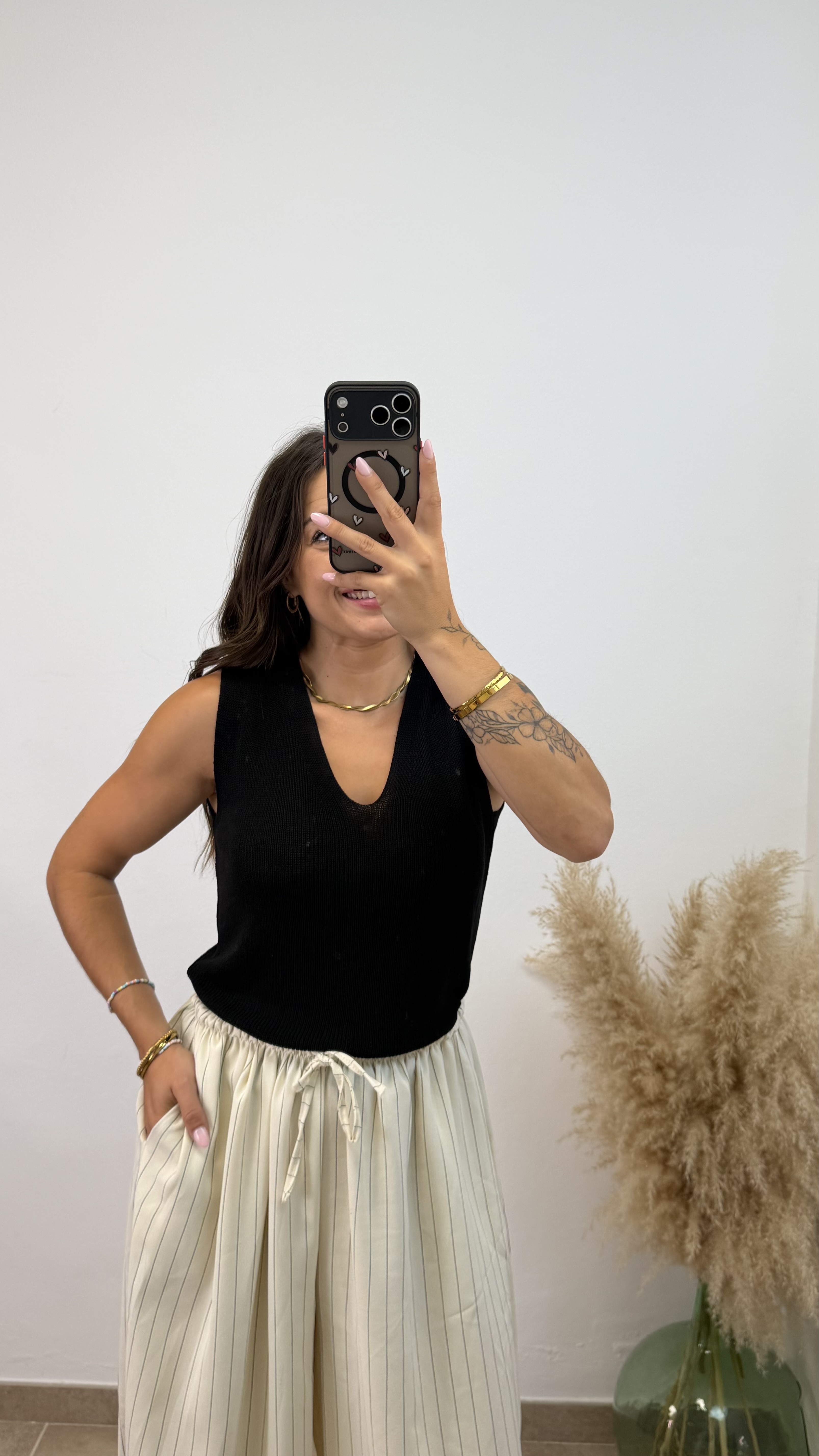 Camiseta punto tirante ancho - Negro - Imagen 2