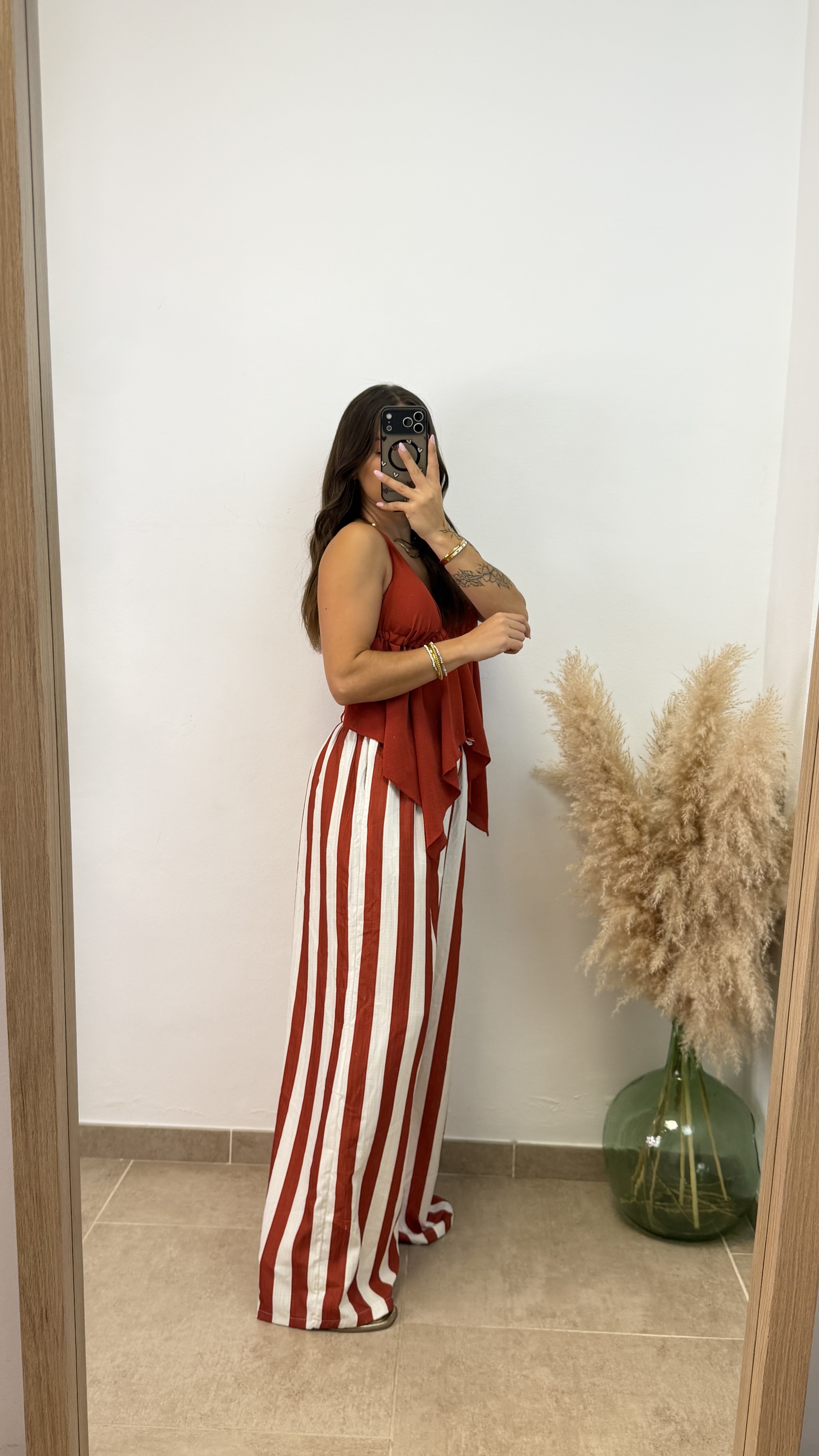 Pantalón raya recto - Teja y blanco - Imagen 3