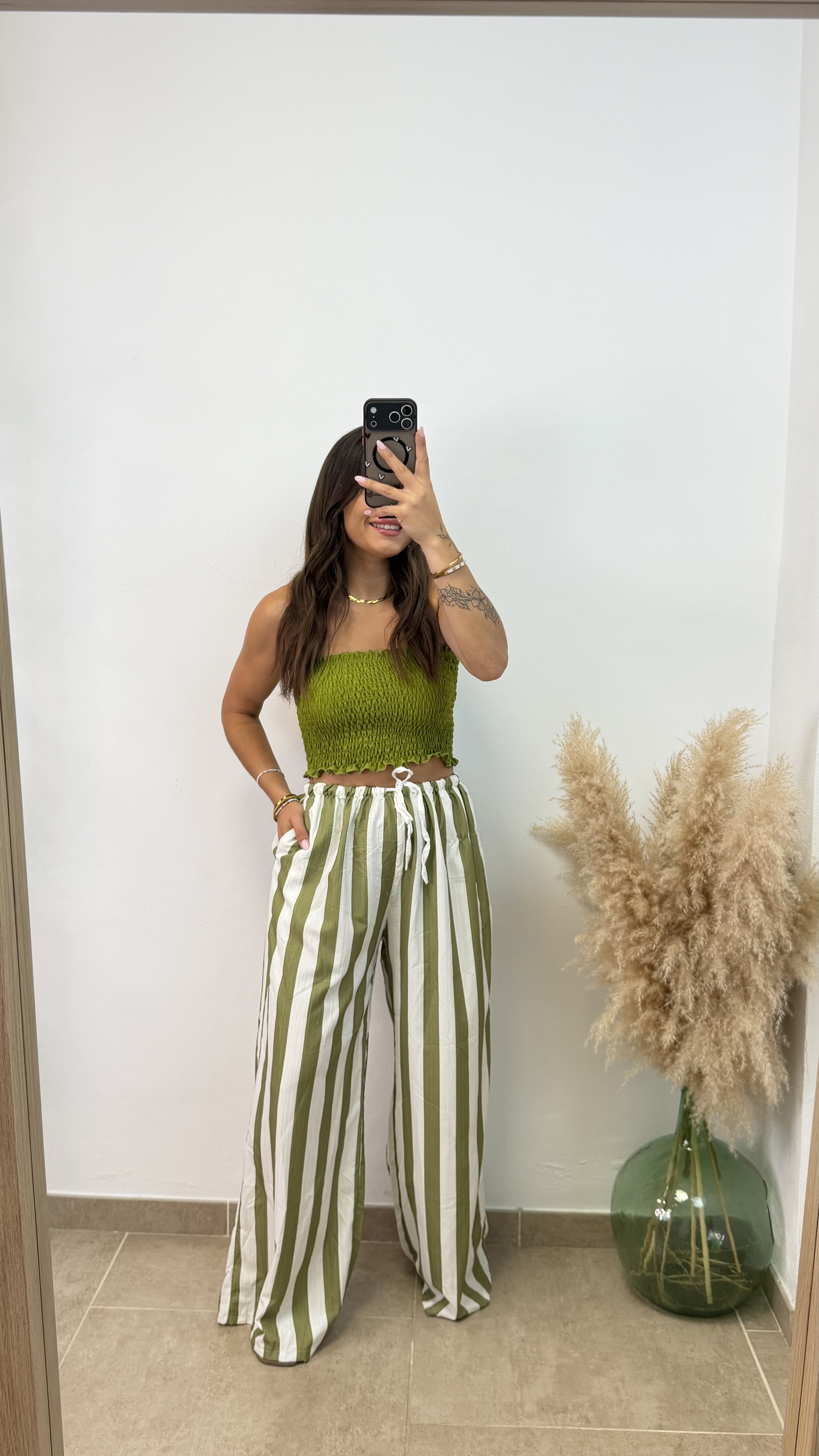 Pantalón raya recto - Blanco y verde - Imagen 5