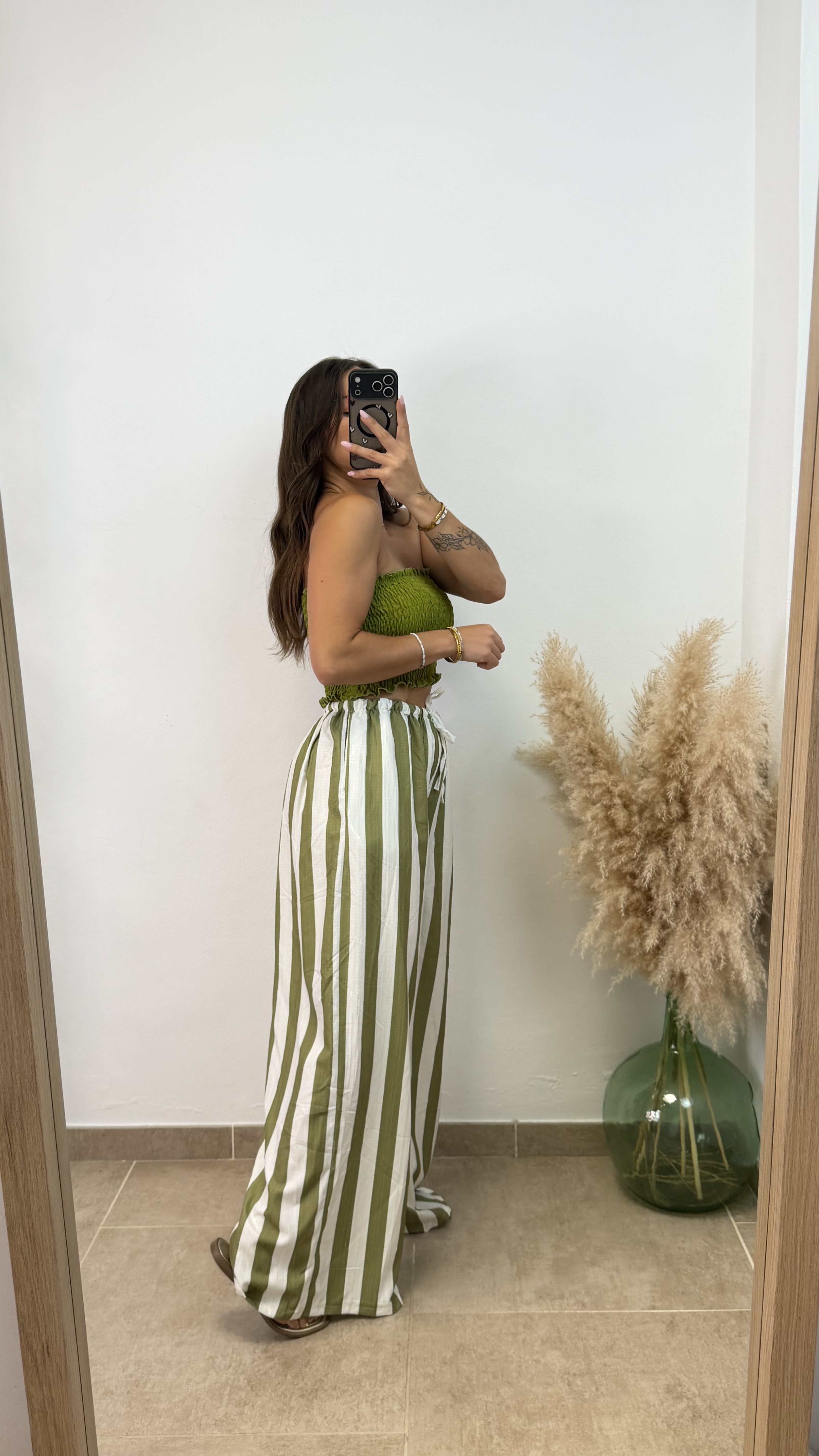 Pantalón raya recto - Blanco y verde - Imagen 3