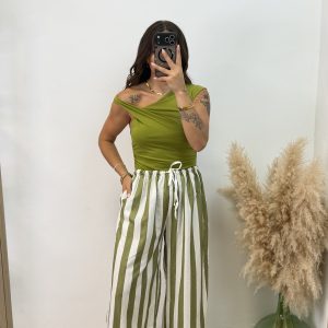 Alternative view of Pantalón raya recto - Blanco y verde