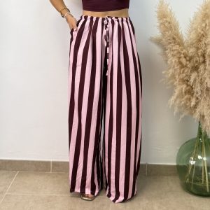 Pantalón raya recto - Rosa y burdeos