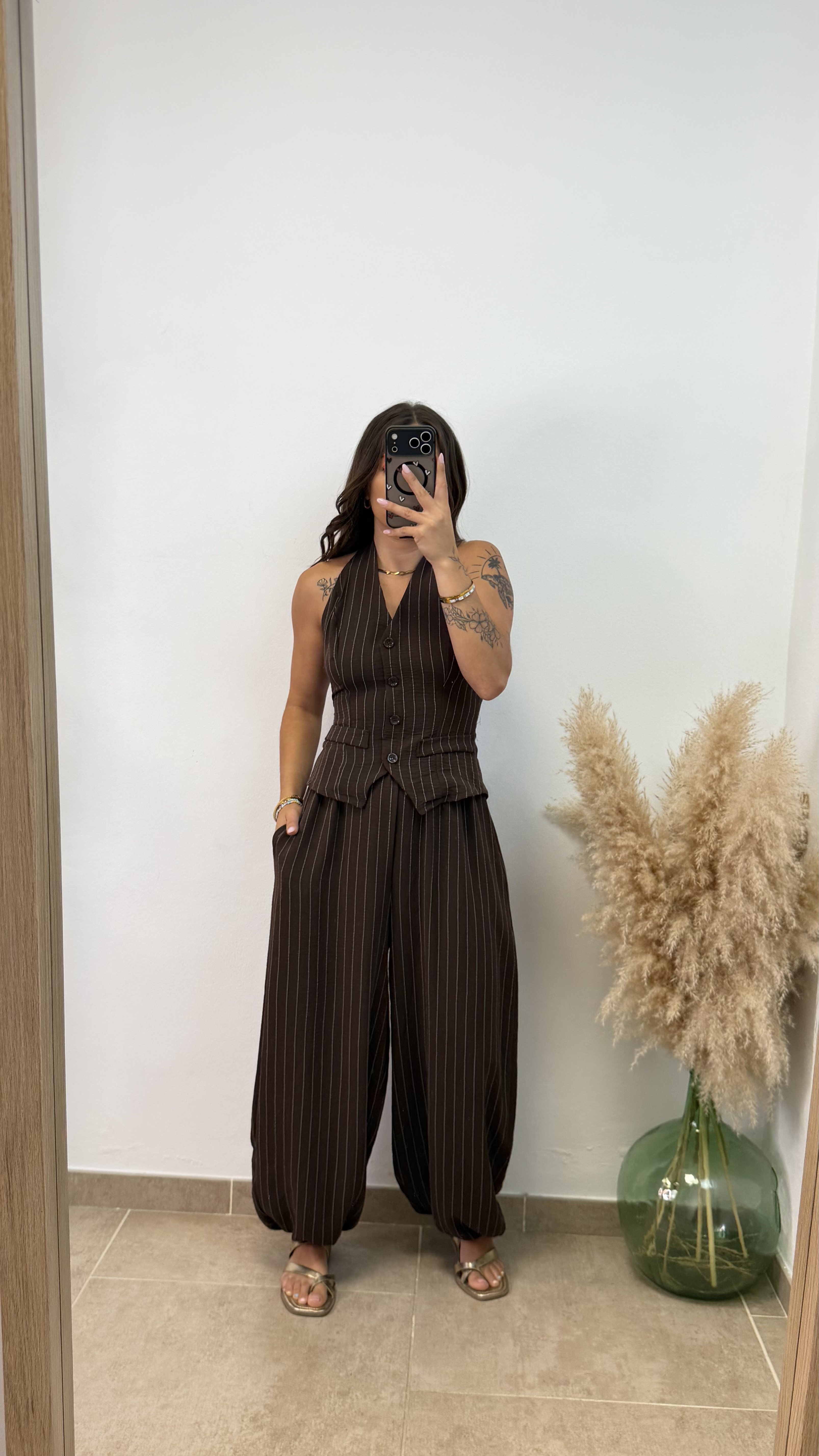 Conjunto puño raya diplomática - Chocolate