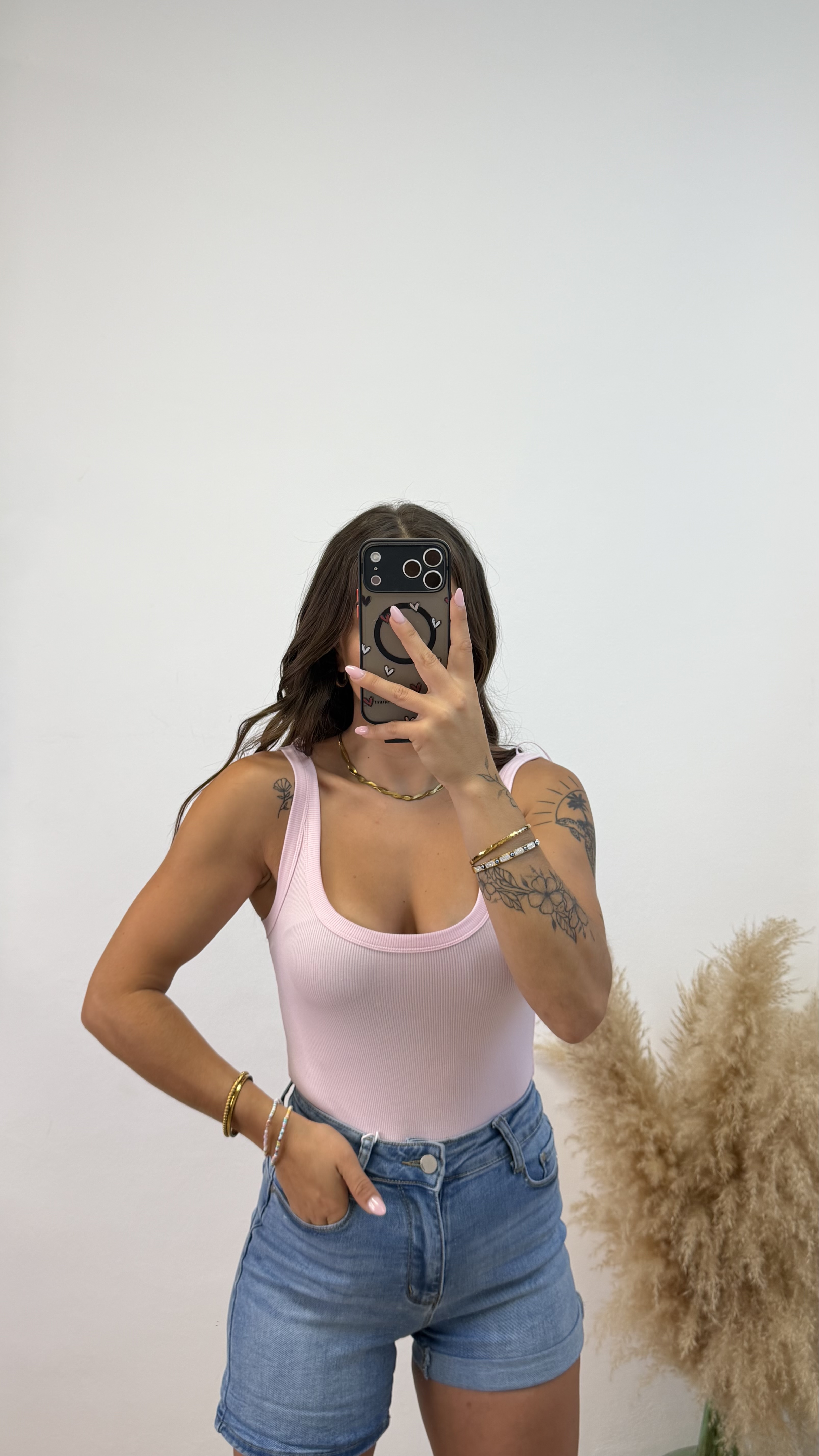 Body tirante fino canalé - Rosa