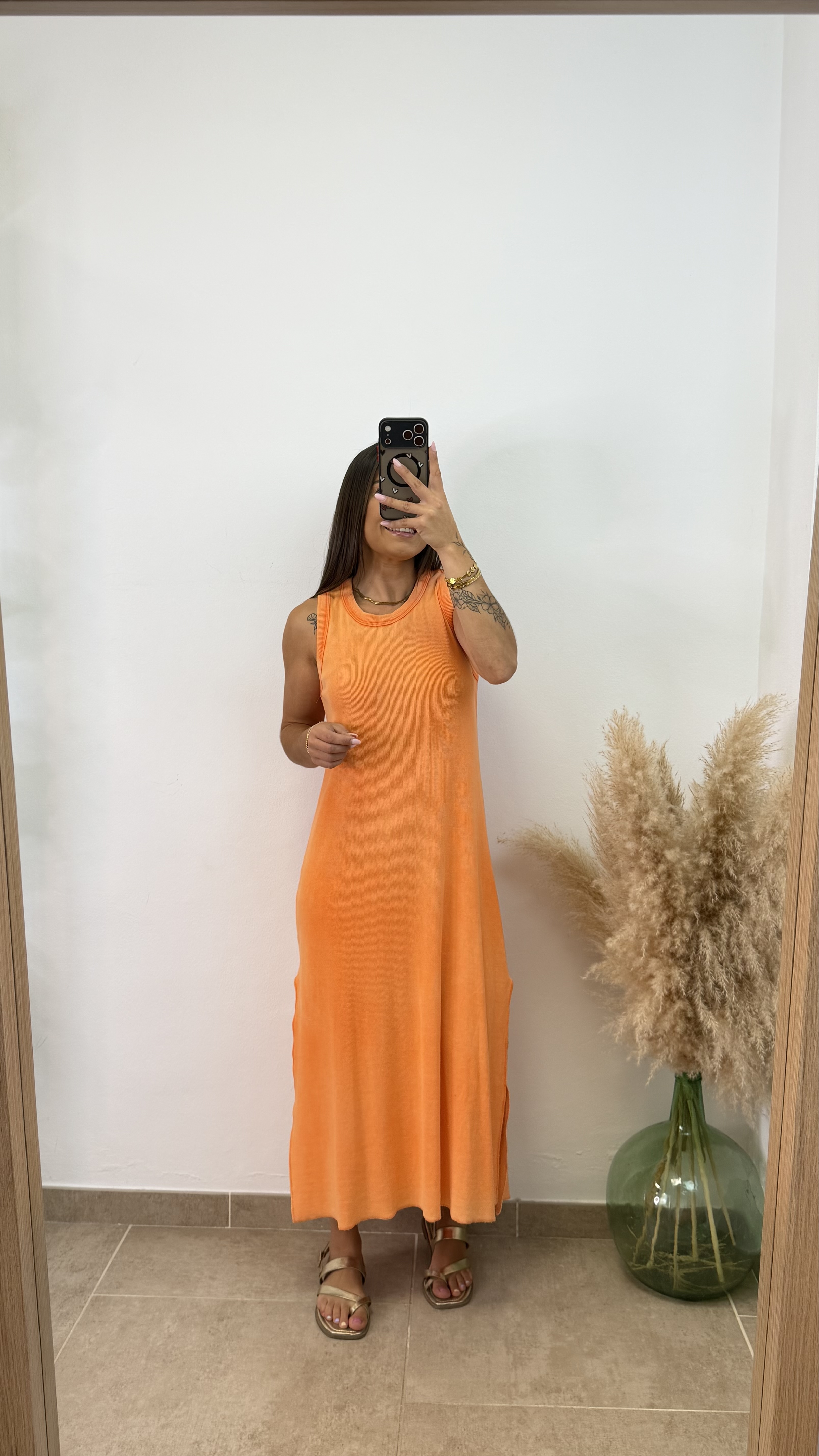 Vestido algodón efecto lavado - Naranja