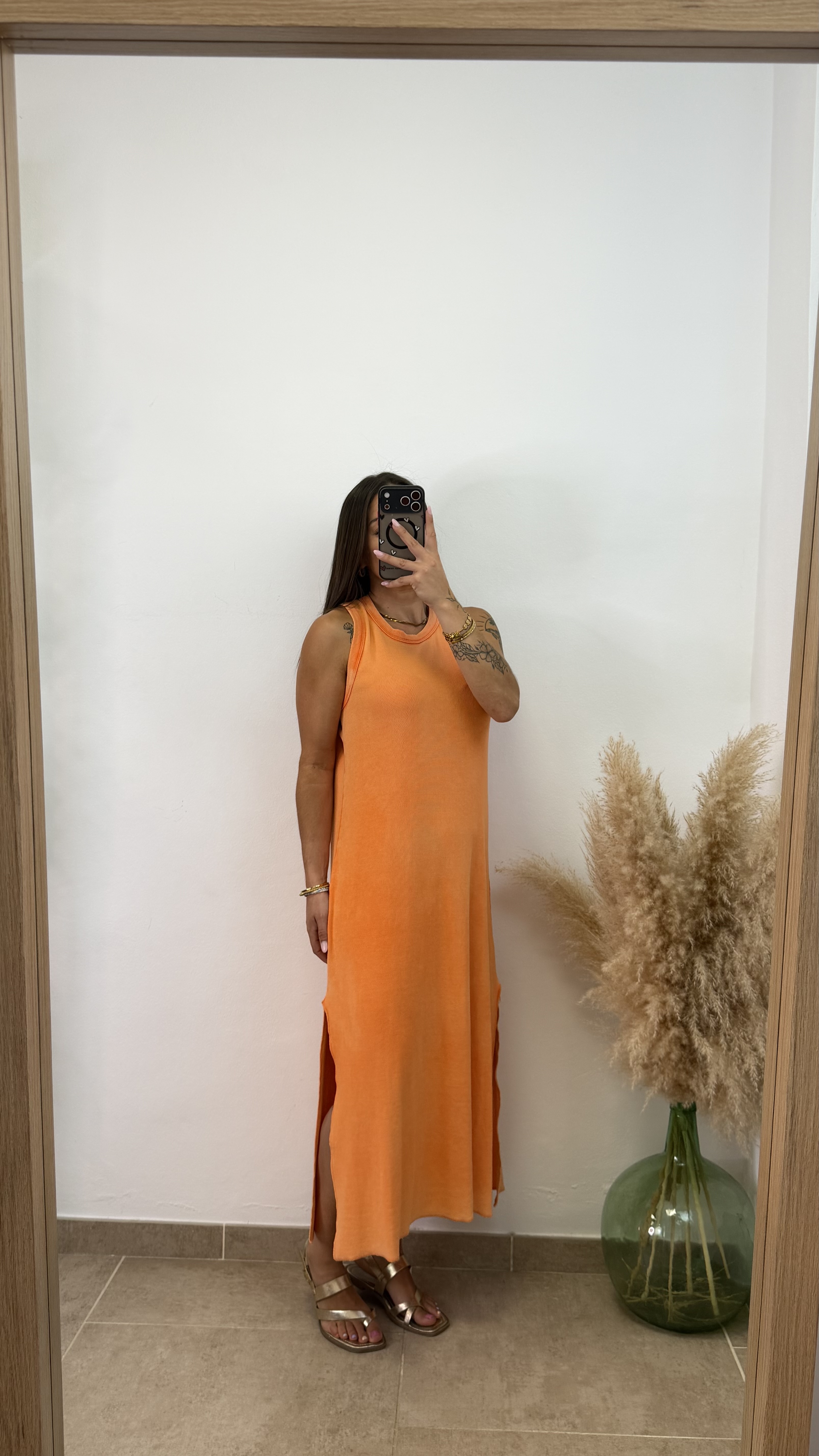 Vestido algodón efecto lavado - Naranja - Imagen 2